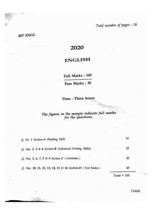 Assam HS 2nd Year English 2020 Question Paper