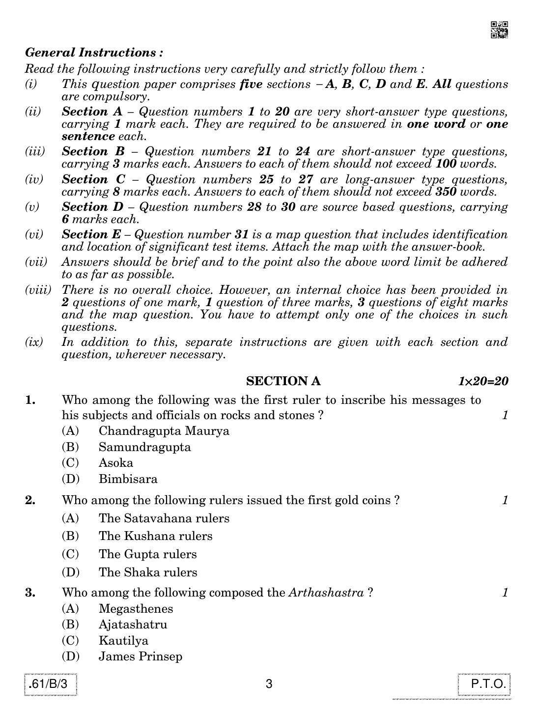 CBSE Class 12 61-C-3 - History 2020 Compartment Question Paper - Page 3