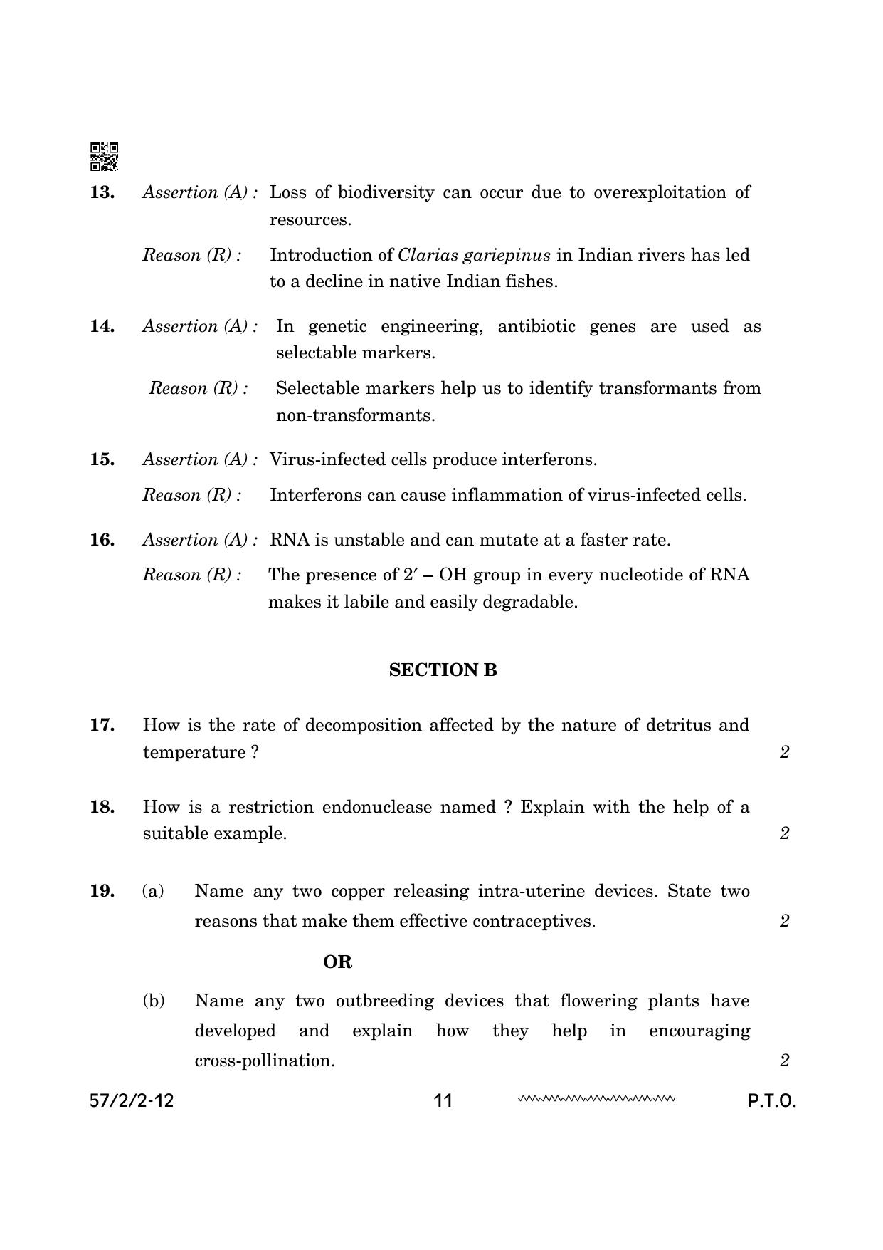 CBSE Class 12 57 2 2 Biology 2024 Question Paper - Page 11