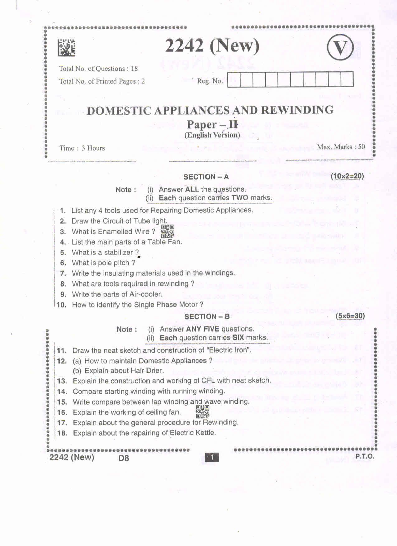 AP Intermediate 2nd Year Vocational Question Paper September-2021- Domestic_Appliances&Re-Winding-II - Page 1
