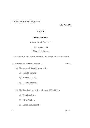 Meghalaya Board (MBOSE) Class 10 HEALTHCARE (21-VC-HC) 2021 Question Paper