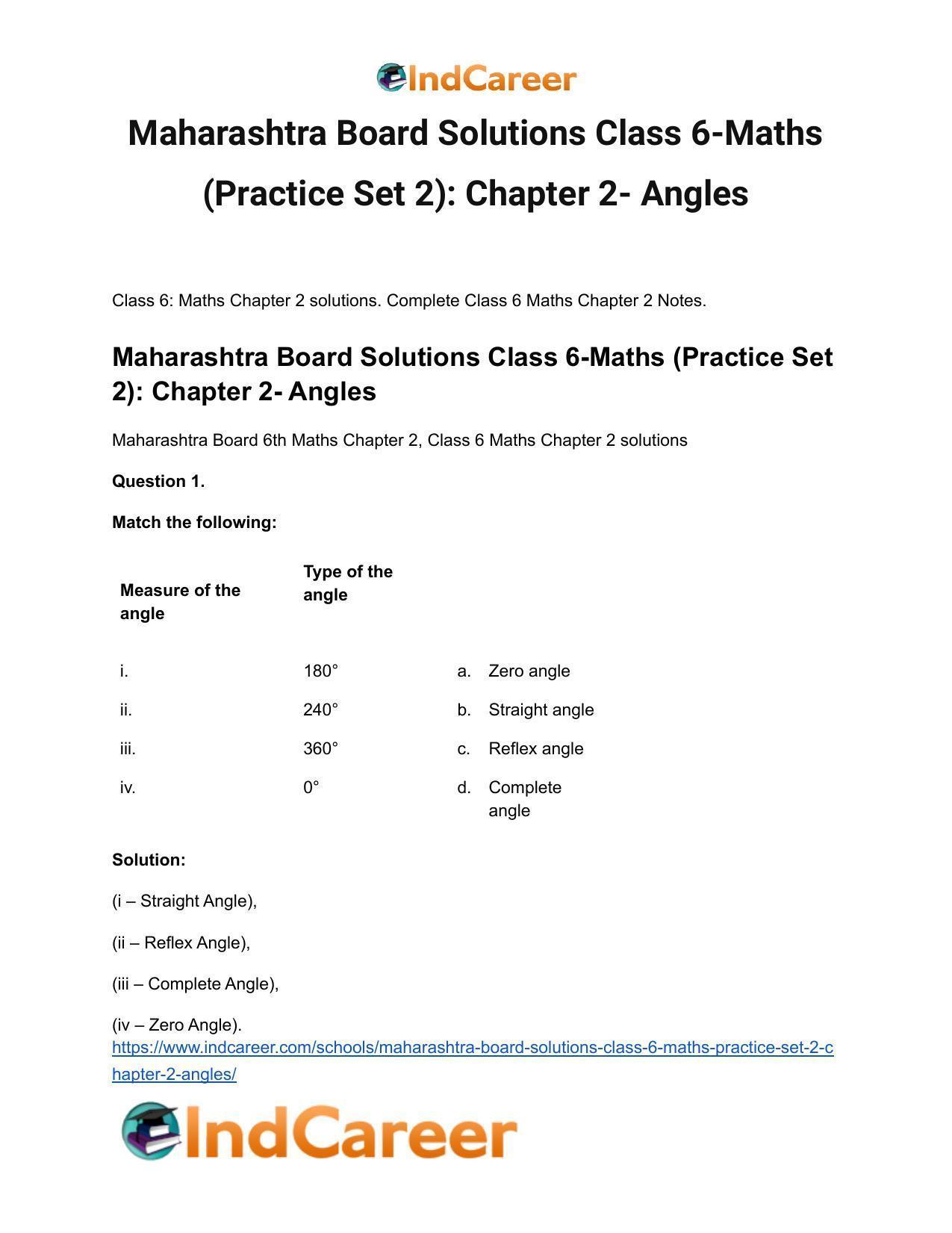 Maharashtra Board Solutions Class 6-Maths (Practice Set 2): Chapter 2- Angles - Page 2