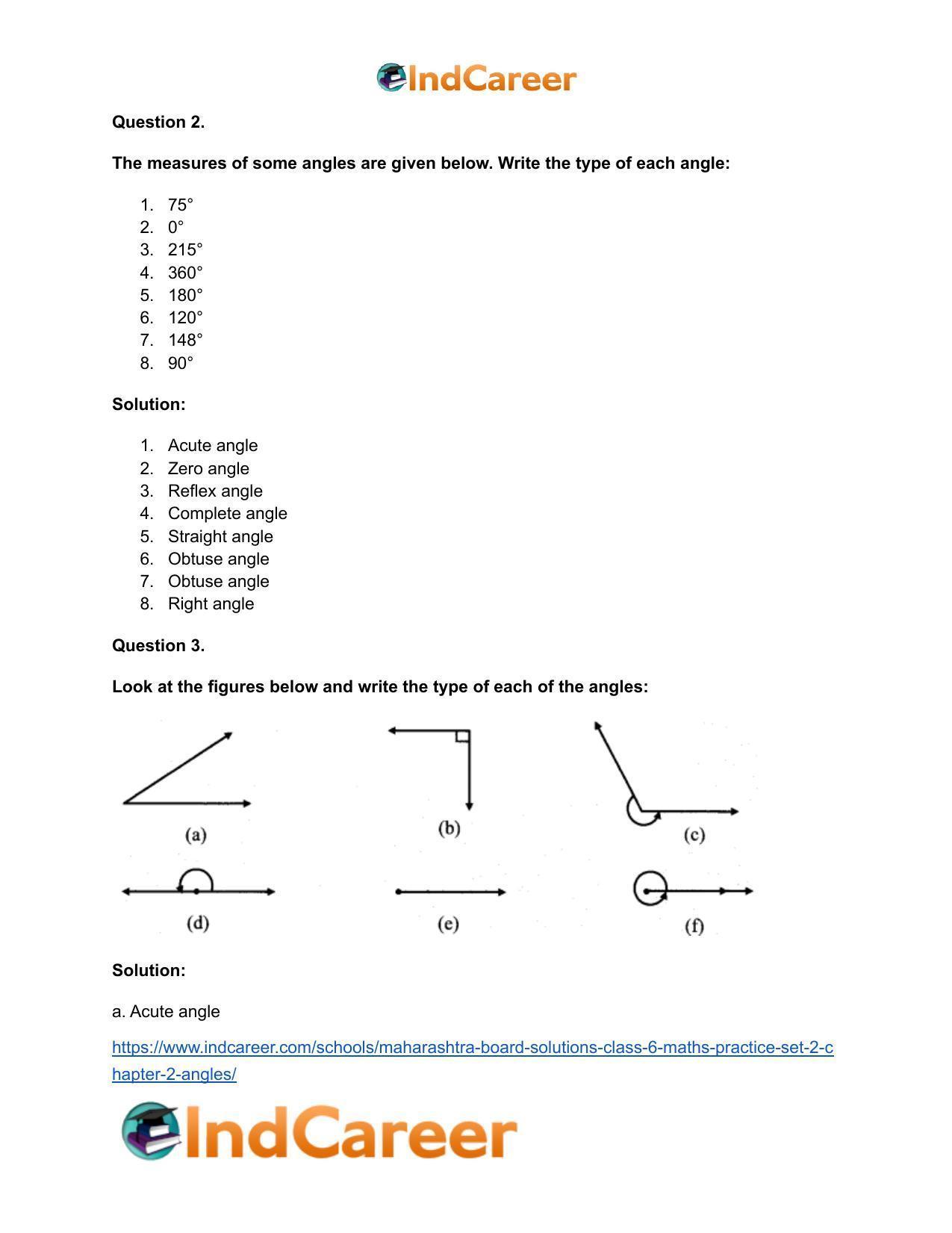 Maharashtra Board Solutions Class 6-Maths (Practice Set 2): Chapter 2- Angles - Page 3