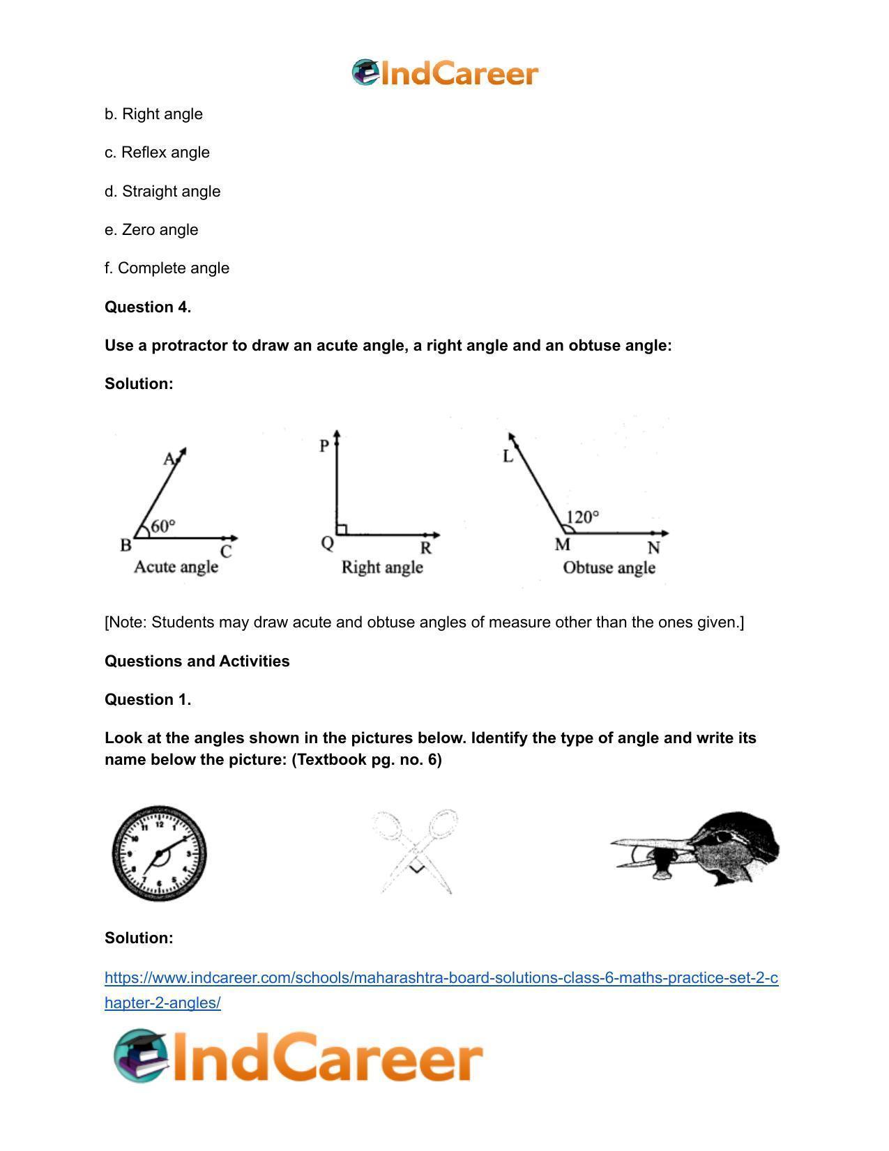 Maharashtra Board Solutions Class 6-Maths (Practice Set 2): Chapter 2- Angles - Page 4