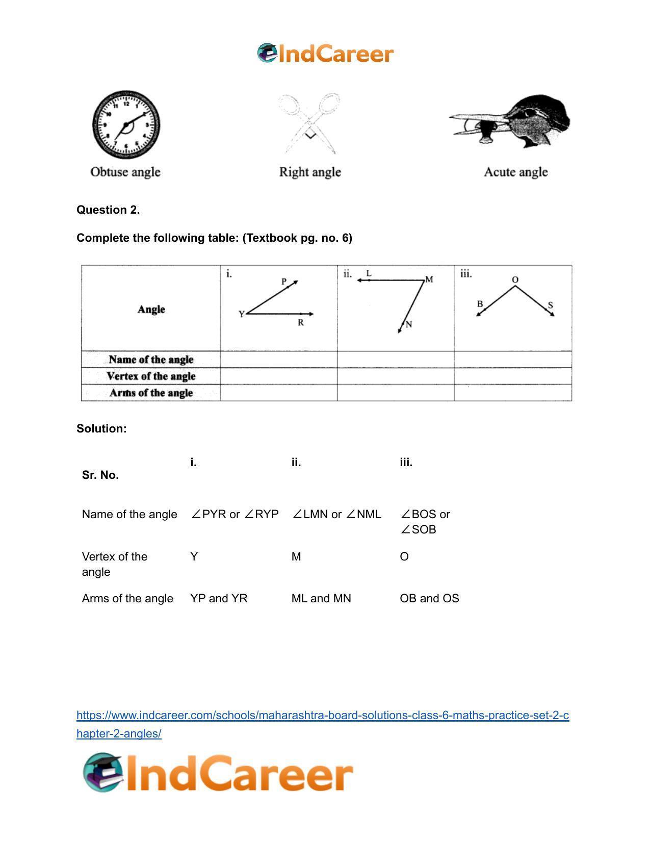 Maharashtra Board Solutions Class 6-Maths (Practice Set 2): Chapter 2- Angles - Page 5