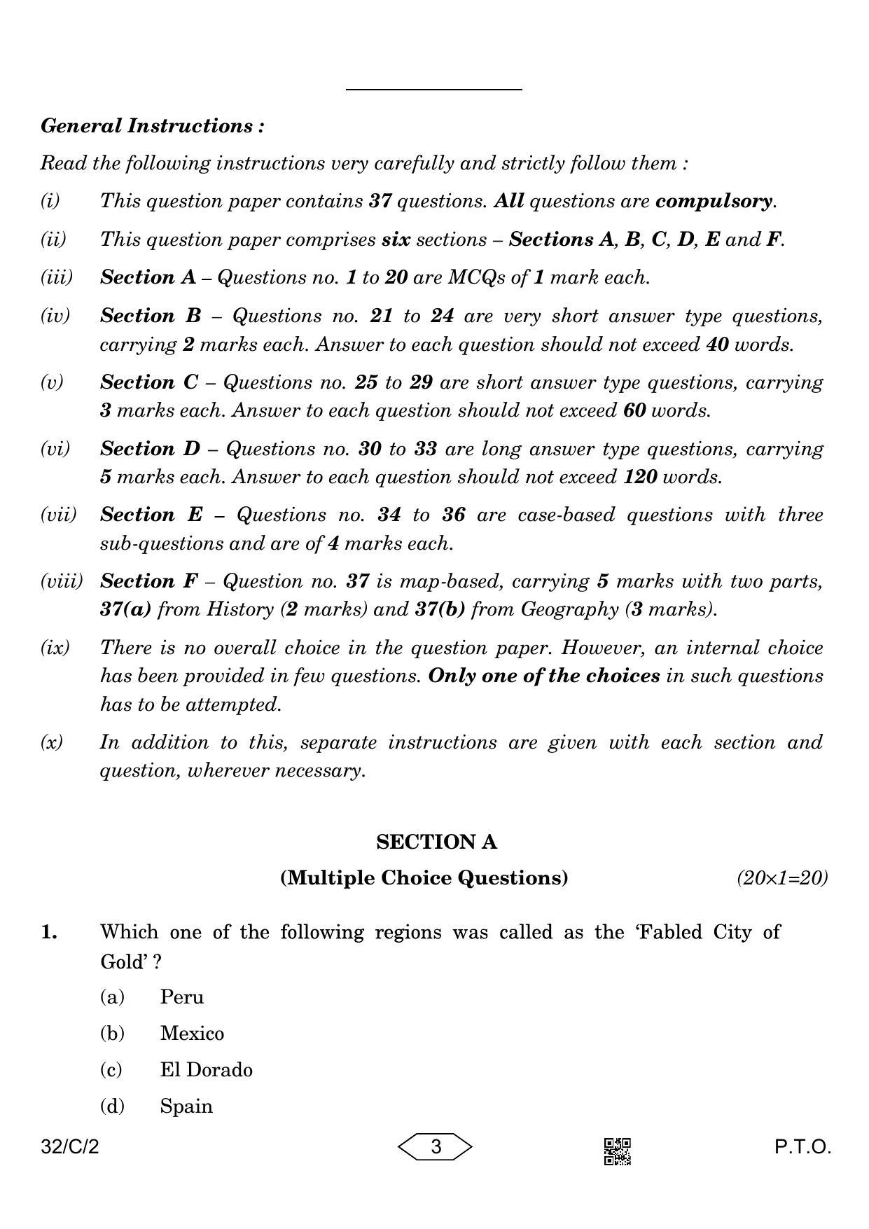 CBSE Class 10 32-2 Social Science 2023 (Compartment) Question Paper - Page 3