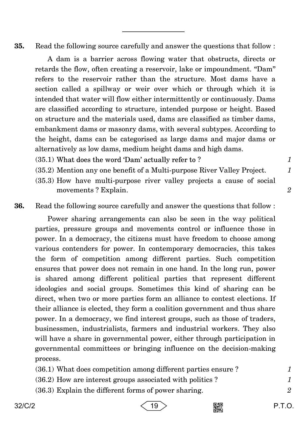CBSE Class 10 32-2 Social Science 2023 (Compartment) Question Paper - Page 19