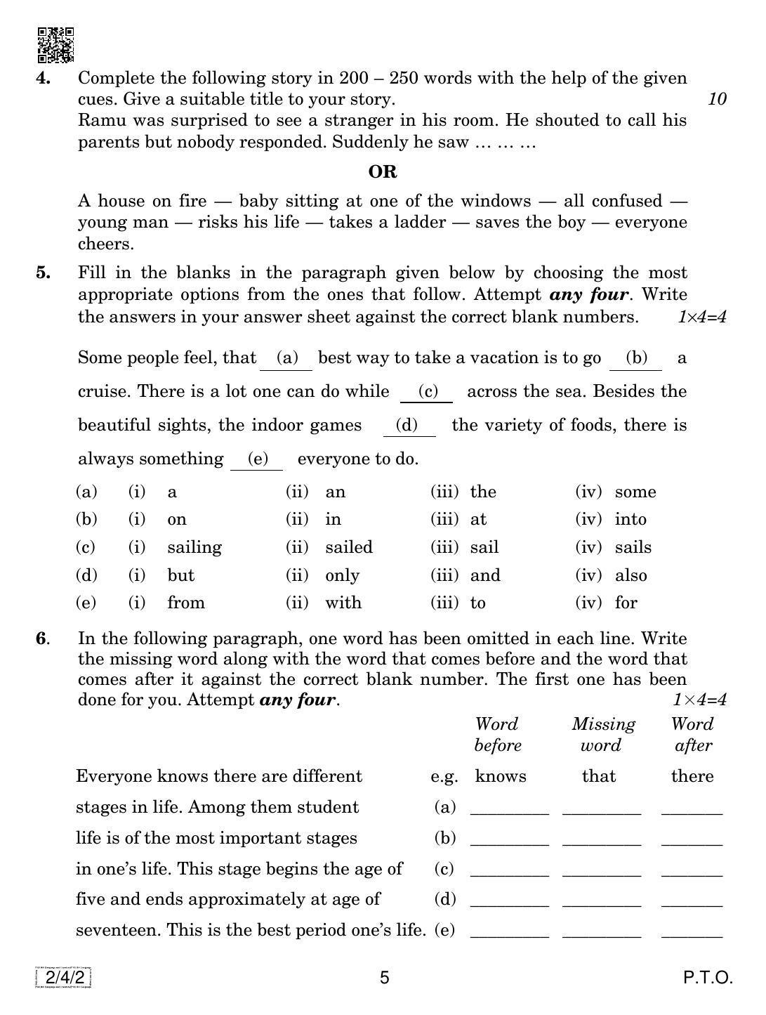 CBSE Class 10 2-4-2 ENGLISH LANGUAGE AND LETERATURE 2019 Question Paper - Page 5