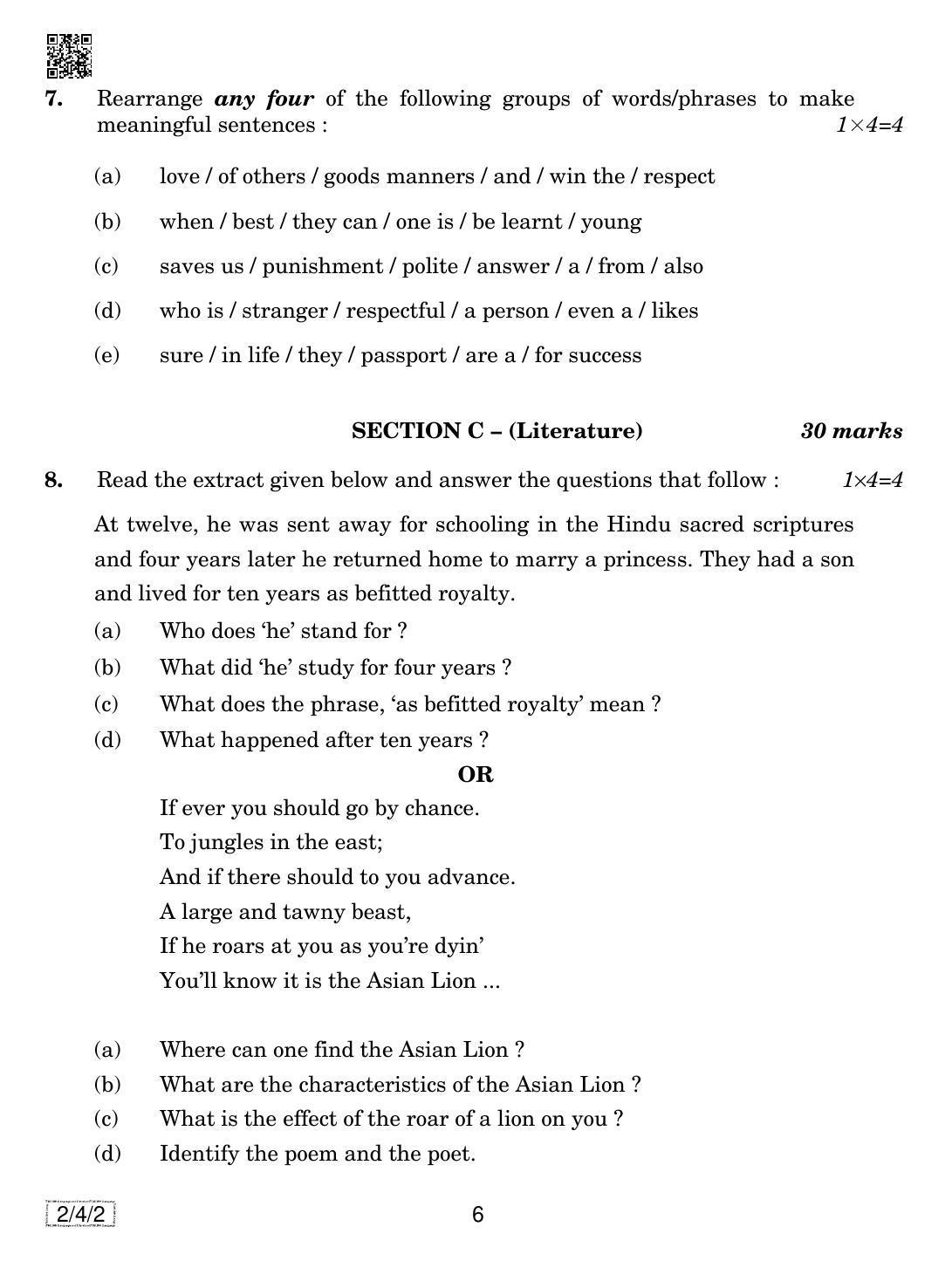 CBSE Class 10 2-4-2 ENGLISH LANGUAGE AND LETERATURE 2019 Question Paper - Page 6