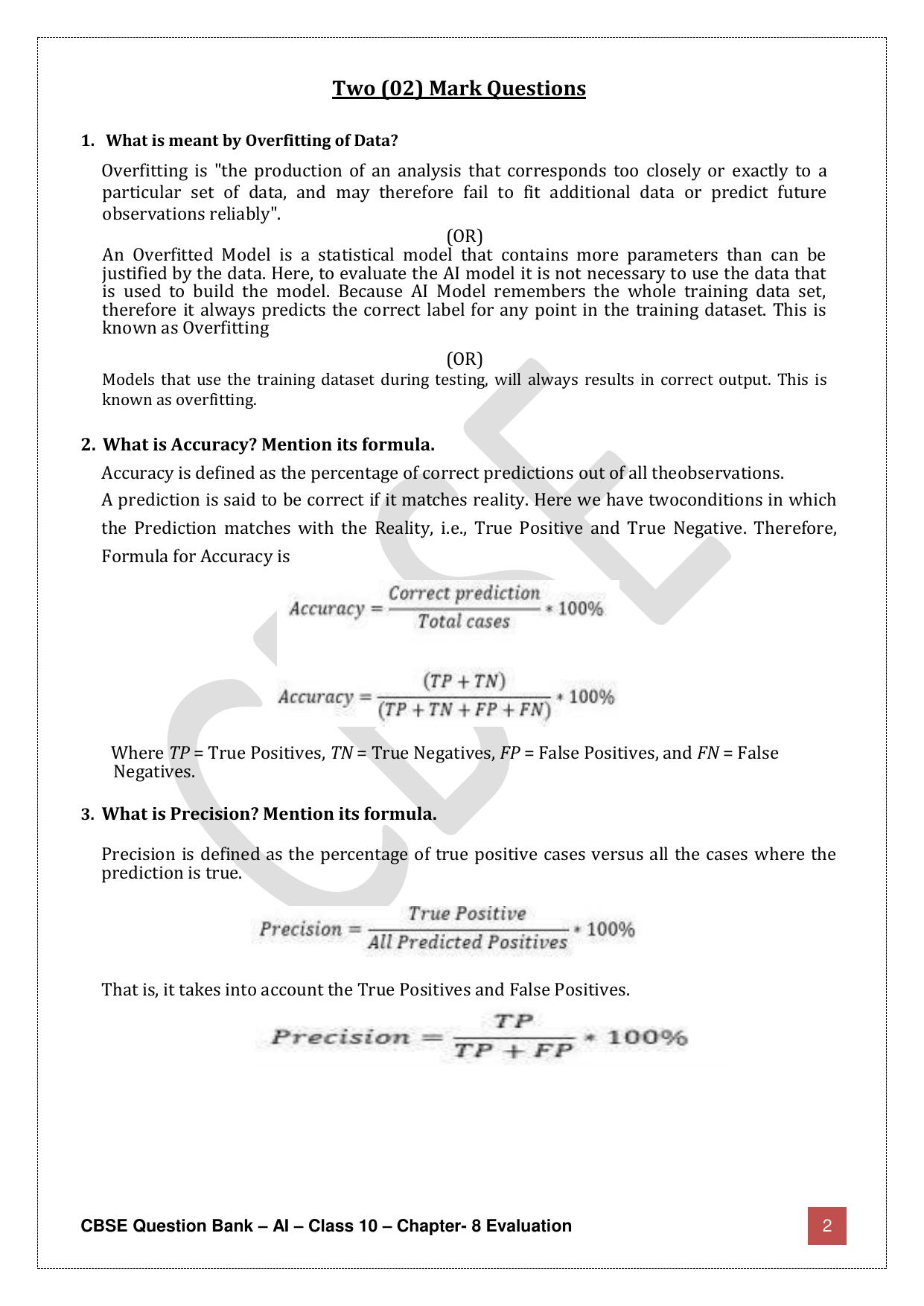 CBSE Class 10 Artificial Intelligence - Chapter 8 Question Bank - Page 2