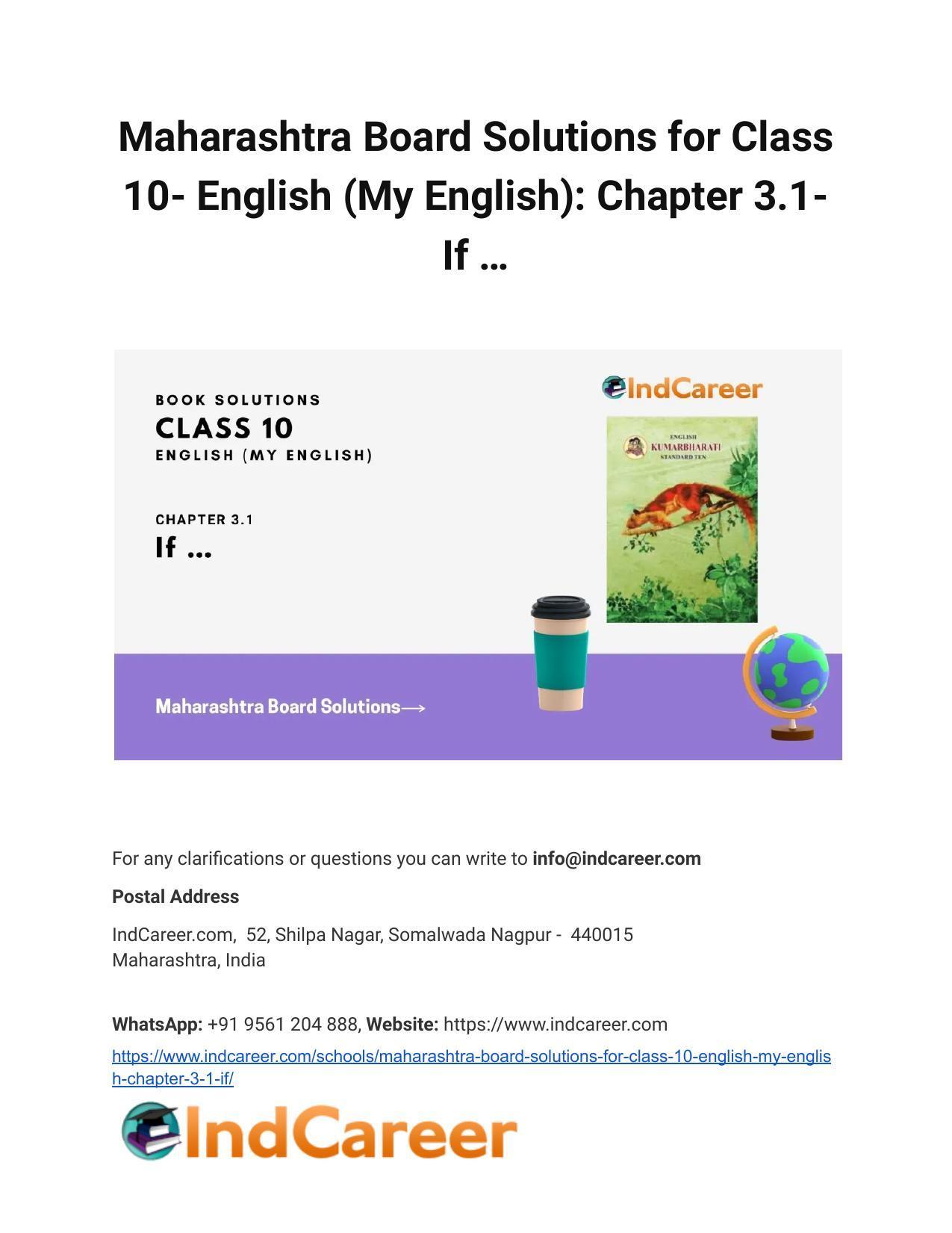 Maharashtra Board Solutions for Class 10- English (My English): Chapter 3.1- If … - Page 1