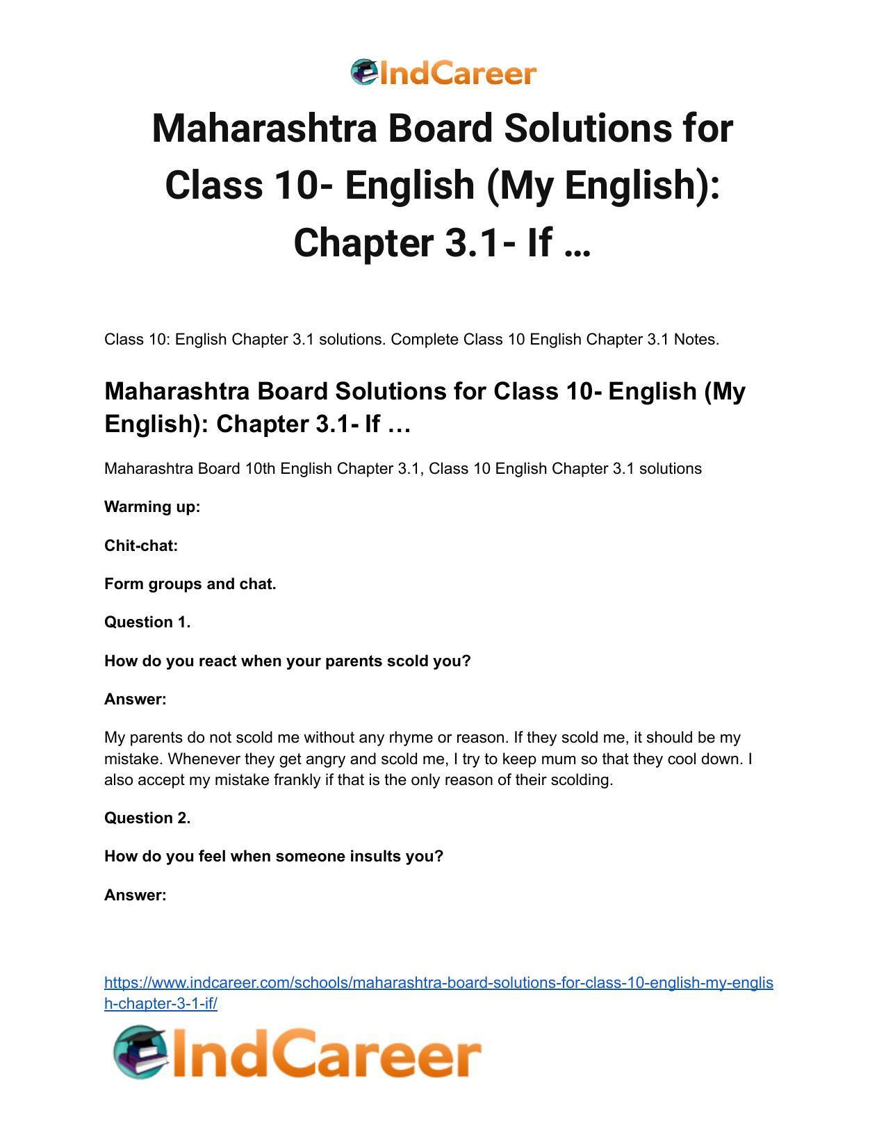 Maharashtra Board Solutions for Class 10- English (My English): Chapter 3.1- If … - Page 2