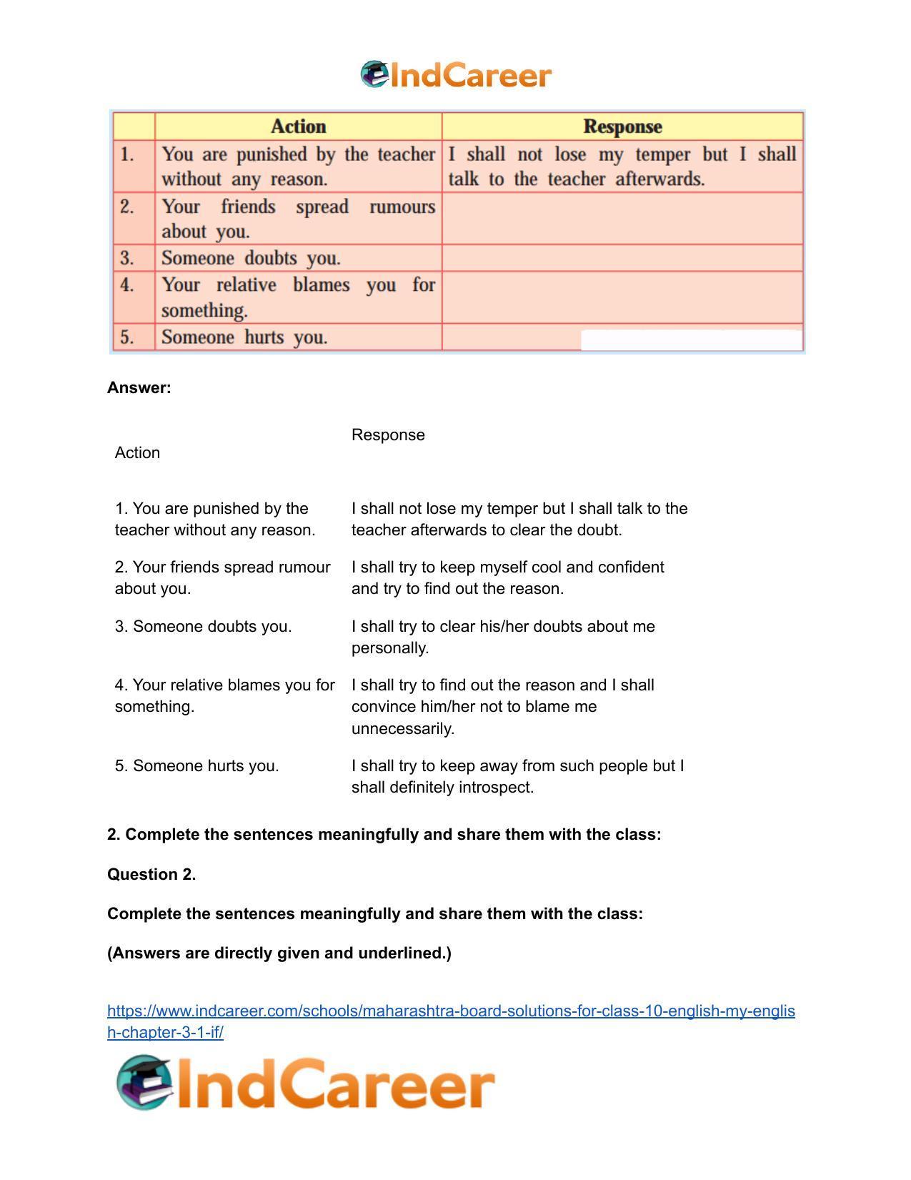 Maharashtra Board Solutions for Class 10- English (My English): Chapter 3.1- If … - Page 4