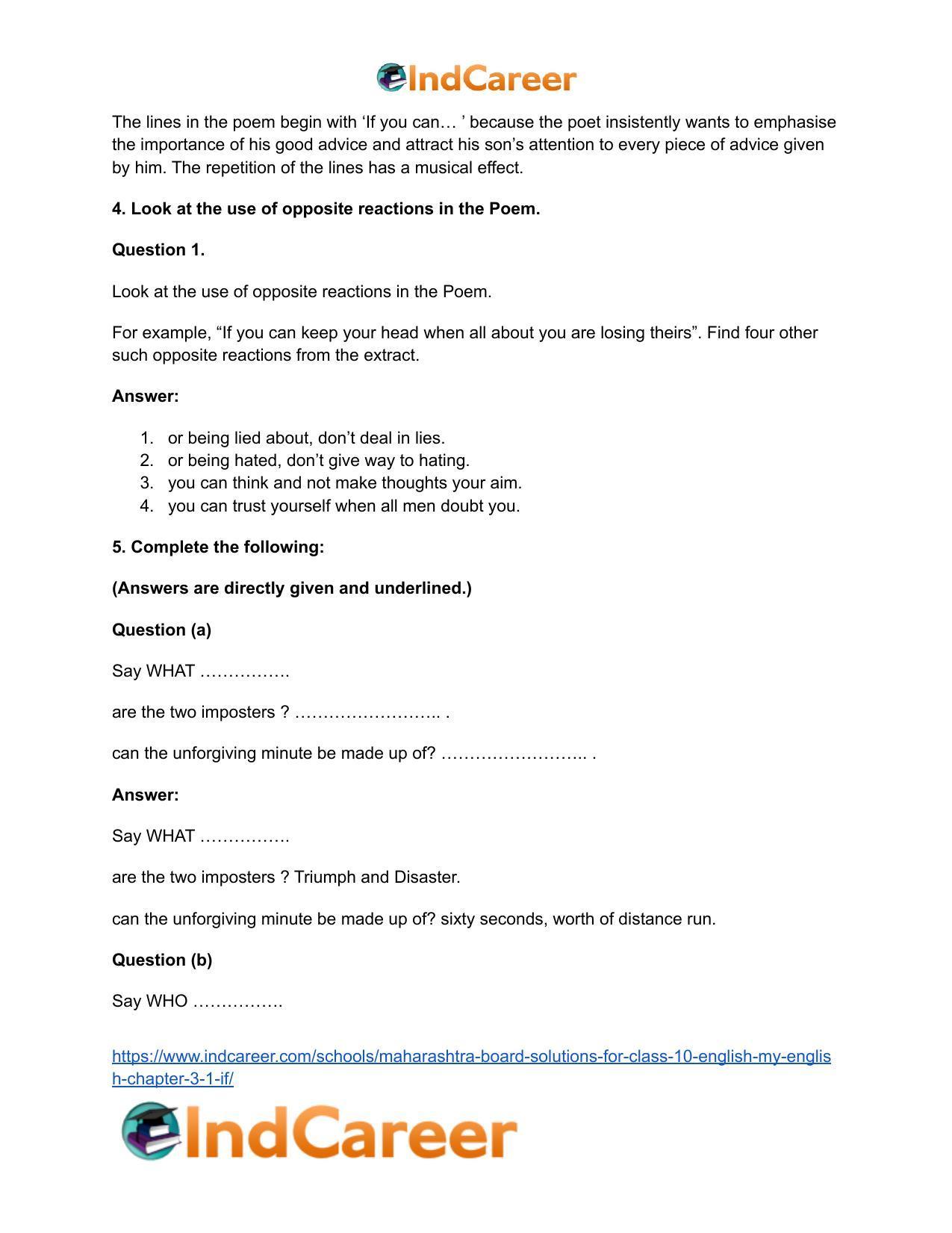 Maharashtra Board Solutions for Class 10- English (My English): Chapter 3.1- If … - Page 8