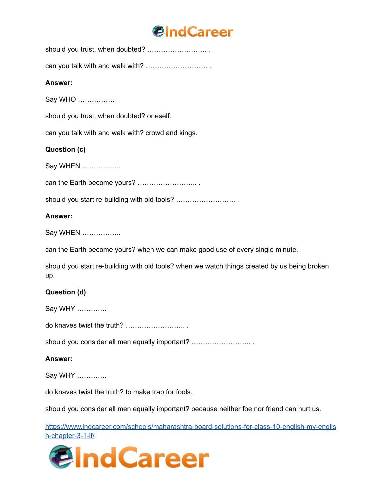 Maharashtra Board Solutions for Class 10- English (My English): Chapter 3.1- If … - Page 9