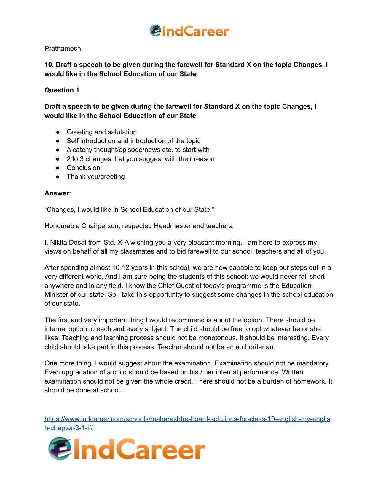 Maharashtra Board Solutions for Class 10- English (My English): Chapter 3.1- If … - Page 12