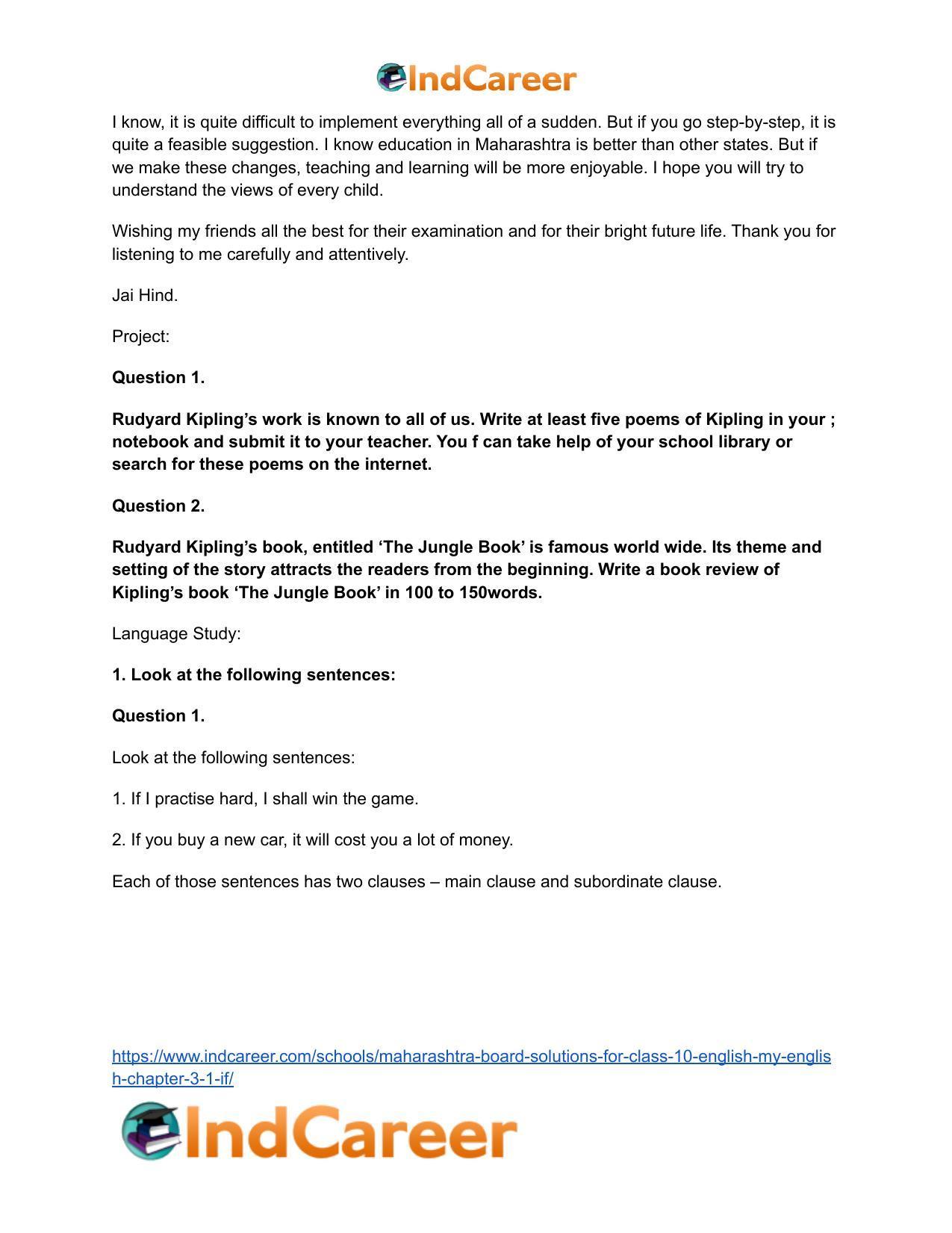 Maharashtra Board Solutions for Class 10- English (My English): Chapter 3.1- If … - Page 13