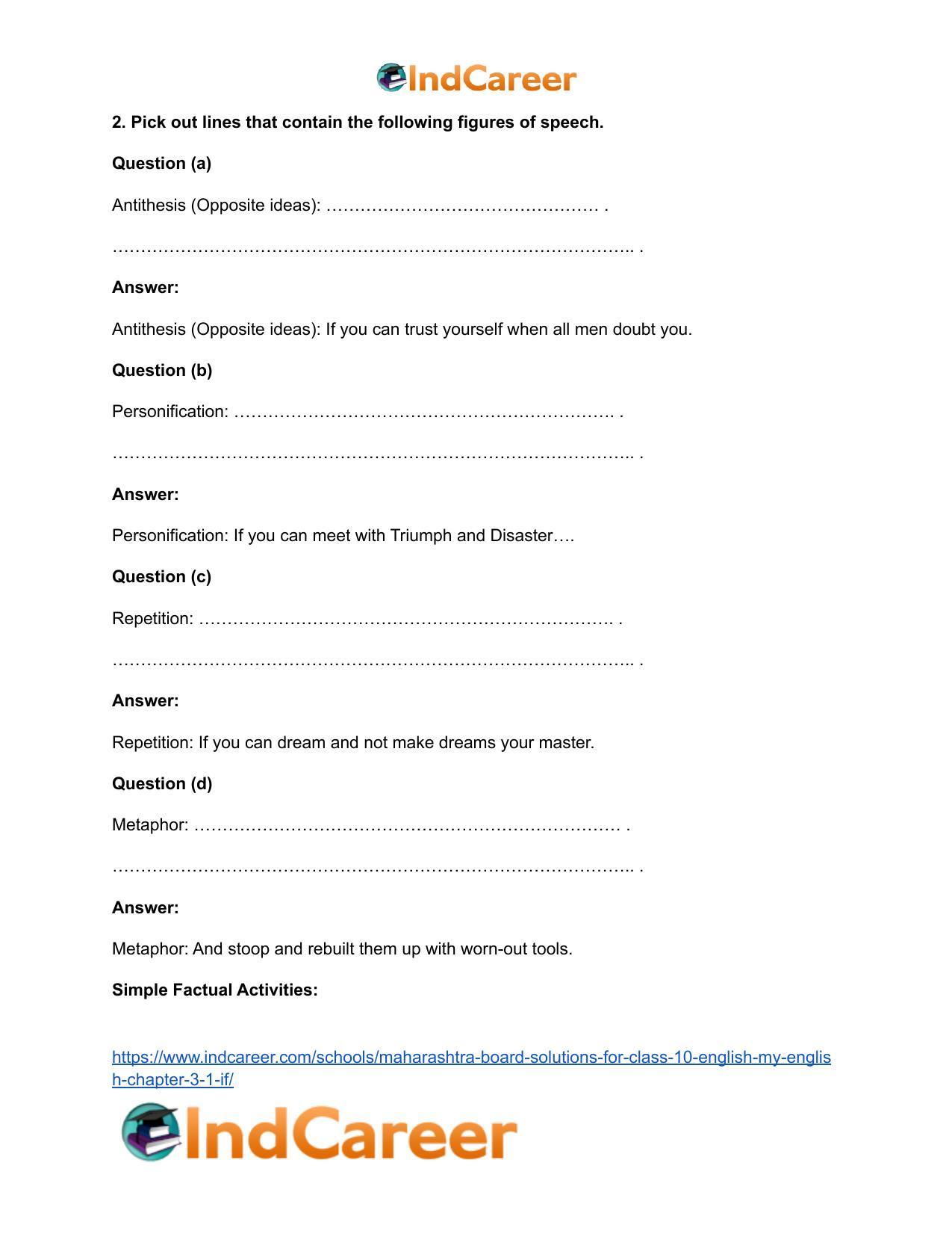 Maharashtra Board Solutions for Class 10- English (My English): Chapter 3.1- If … - Page 15