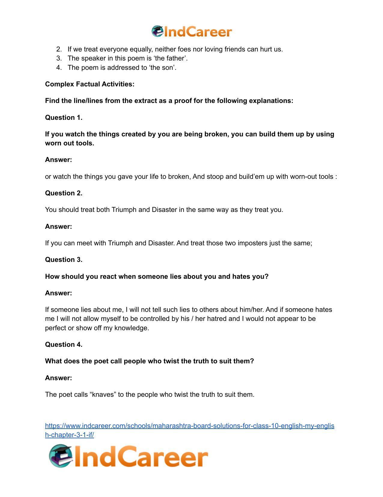 Maharashtra Board Solutions for Class 10- English (My English): Chapter 3.1- If … - Page 17