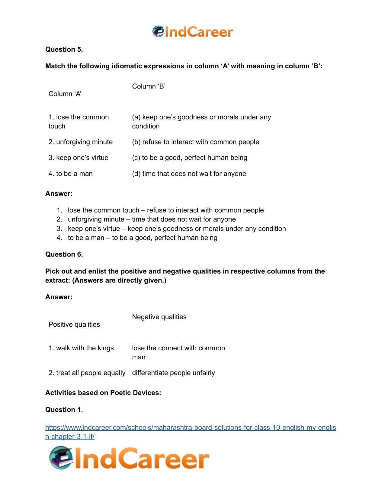 Maharashtra Board Solutions for Class 10- English (My English): Chapter 3.1- If … - Page 18