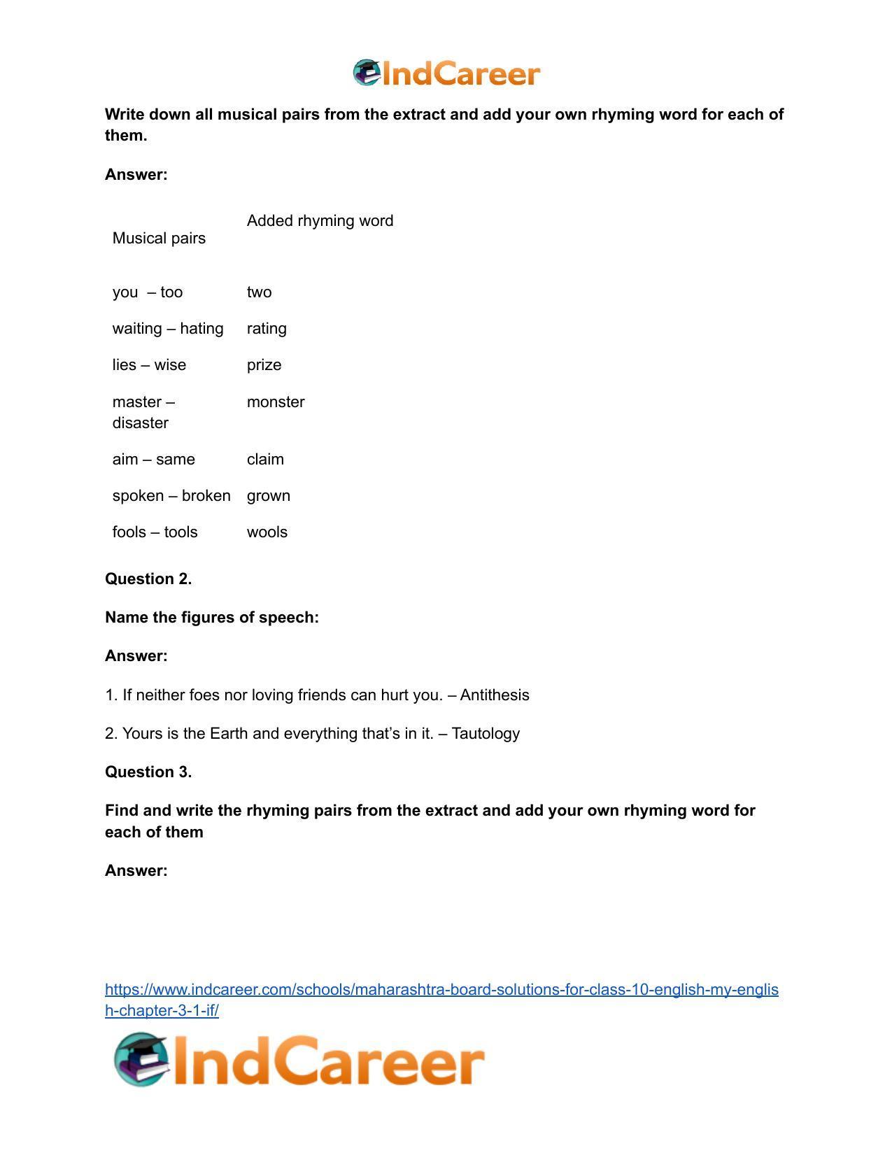 Maharashtra Board Solutions for Class 10- English (My English): Chapter 3.1- If … - Page 19