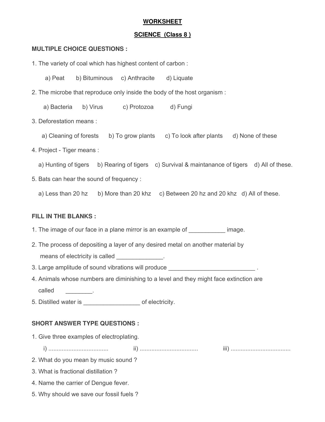 CBSE Worksheets for Class 8 Science Assignment 2 - Page 1