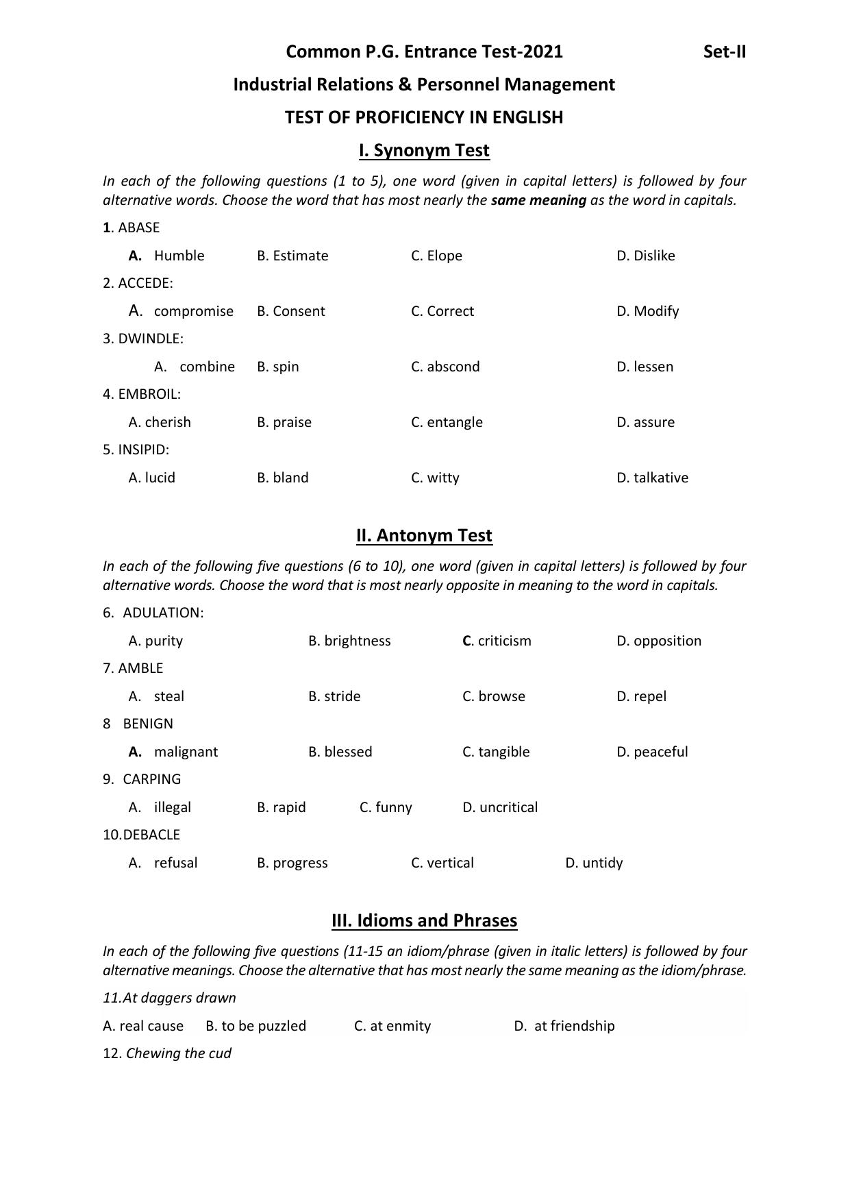 Odisha CPET IRPM SET II 2021 Question Paper - Page 1