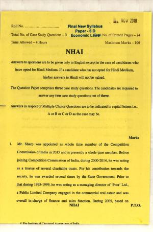 CA Final Nov 2018 Question Paper - Paper 6D – Economic Laws