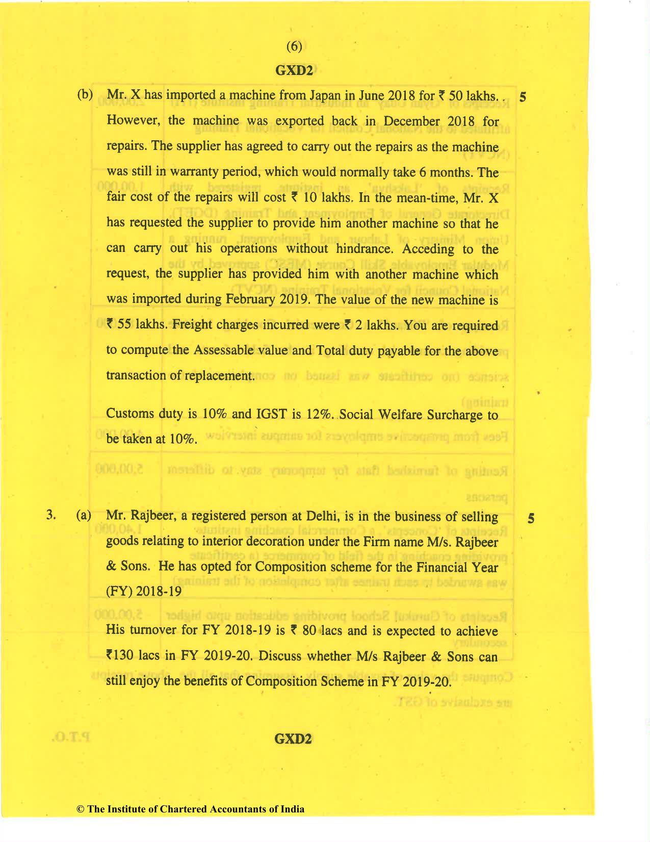 CA Final Nov 2019 Question Paper -Paper 8 – Indirect Tax Laws - Page 6
