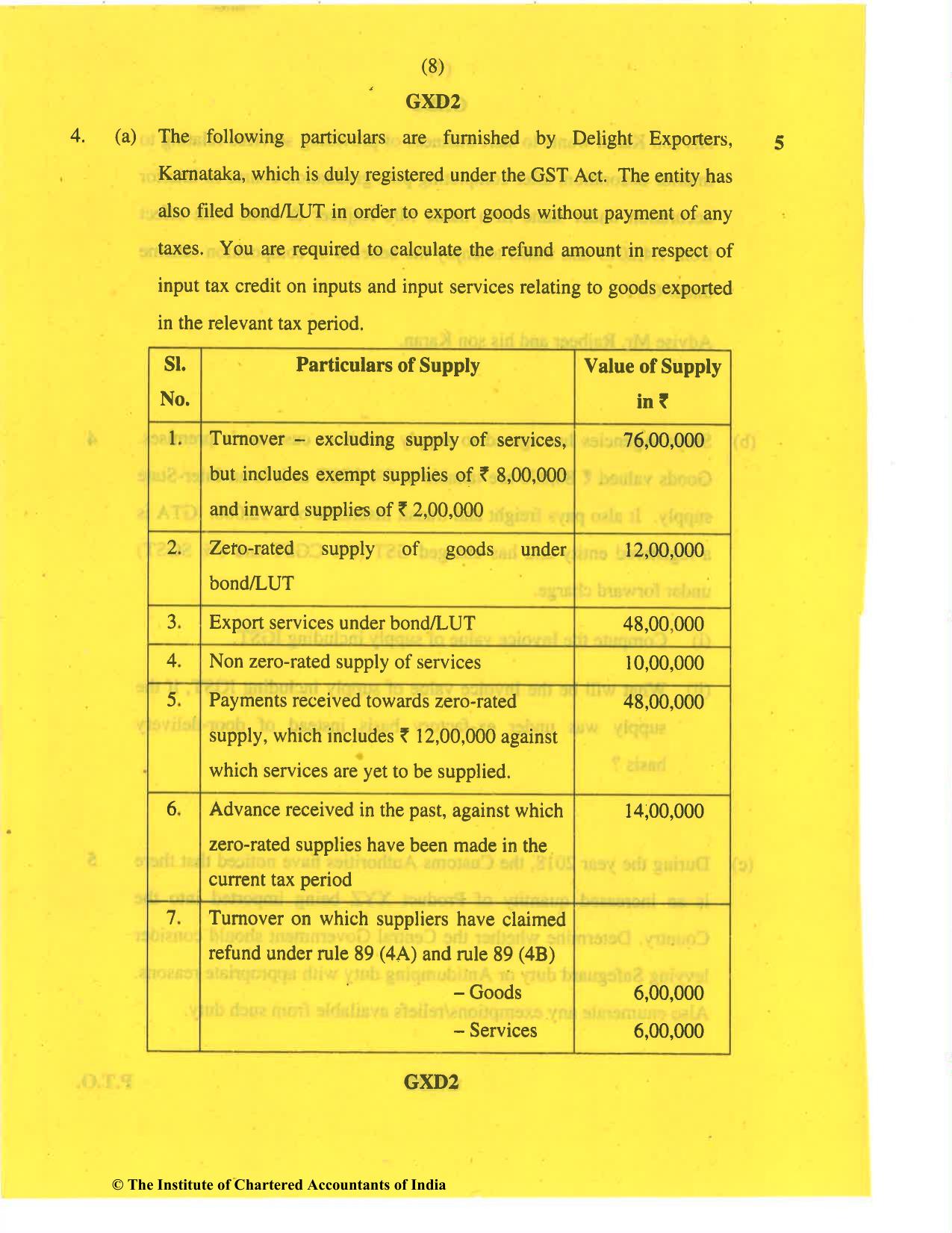 CA Final Nov 2019 Question Paper -Paper 8 – Indirect Tax Laws - Page 8