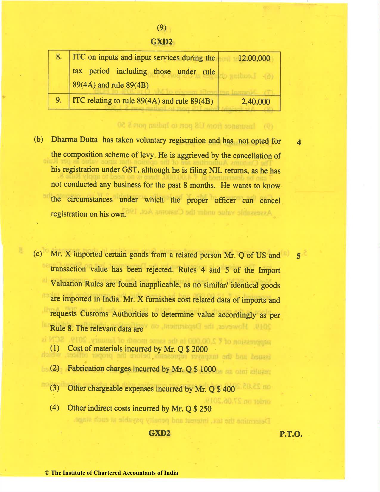 CA Final Nov 2019 Question Paper -Paper 8 – Indirect Tax Laws - Page 9