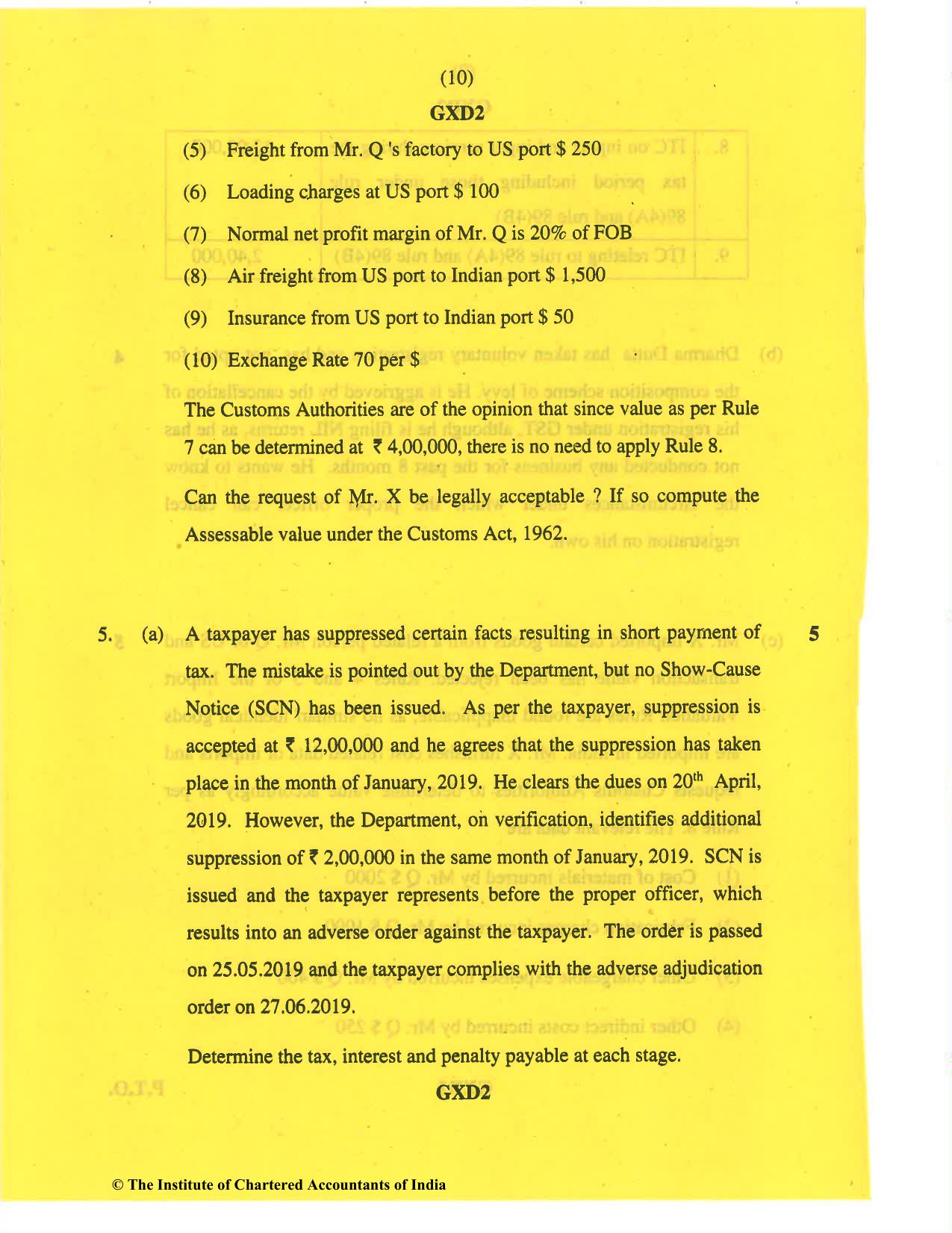 CA Final Nov 2019 Question Paper -Paper 8 – Indirect Tax Laws - Page 10