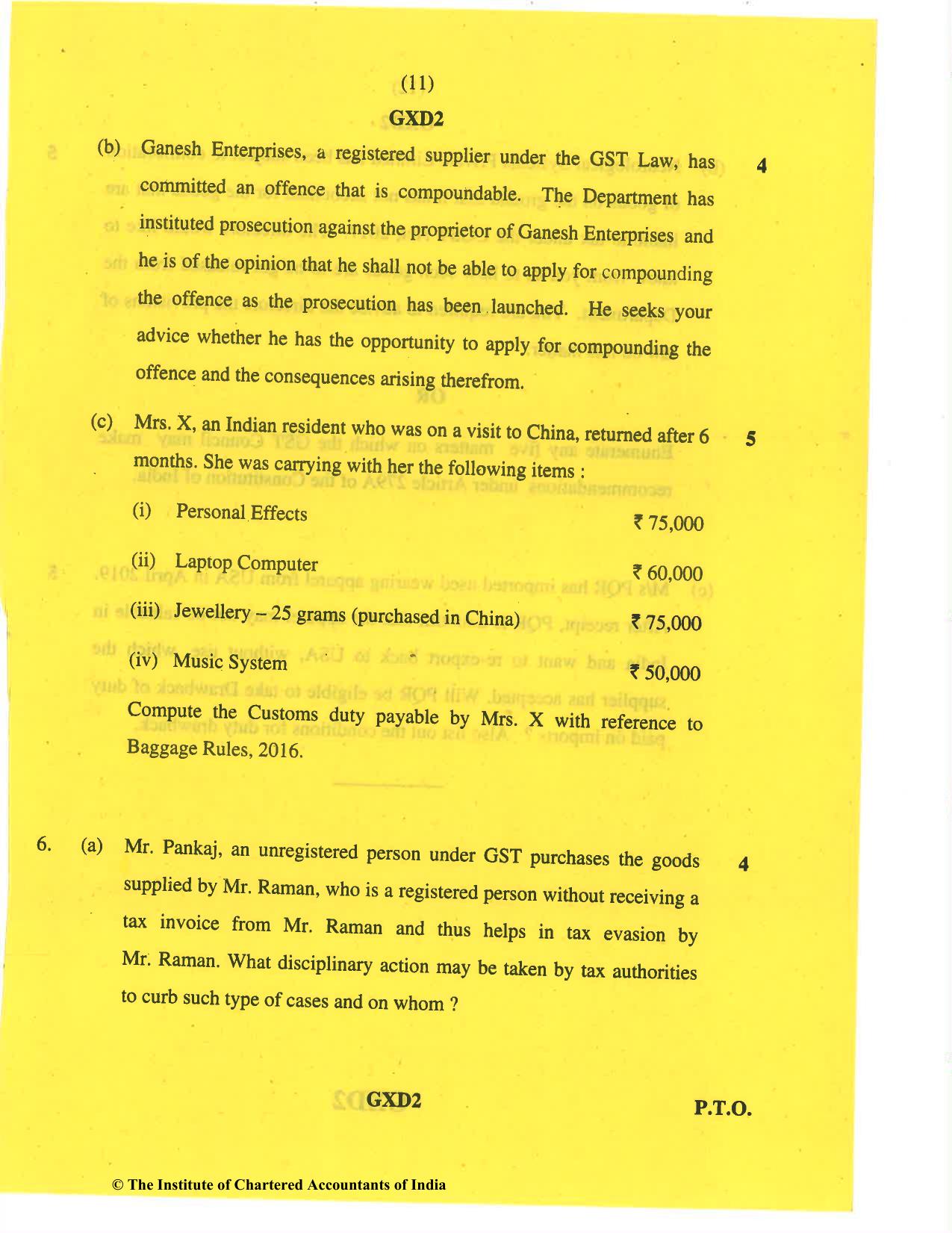 CA Final Nov 2019 Question Paper -Paper 8 – Indirect Tax Laws - Page 11