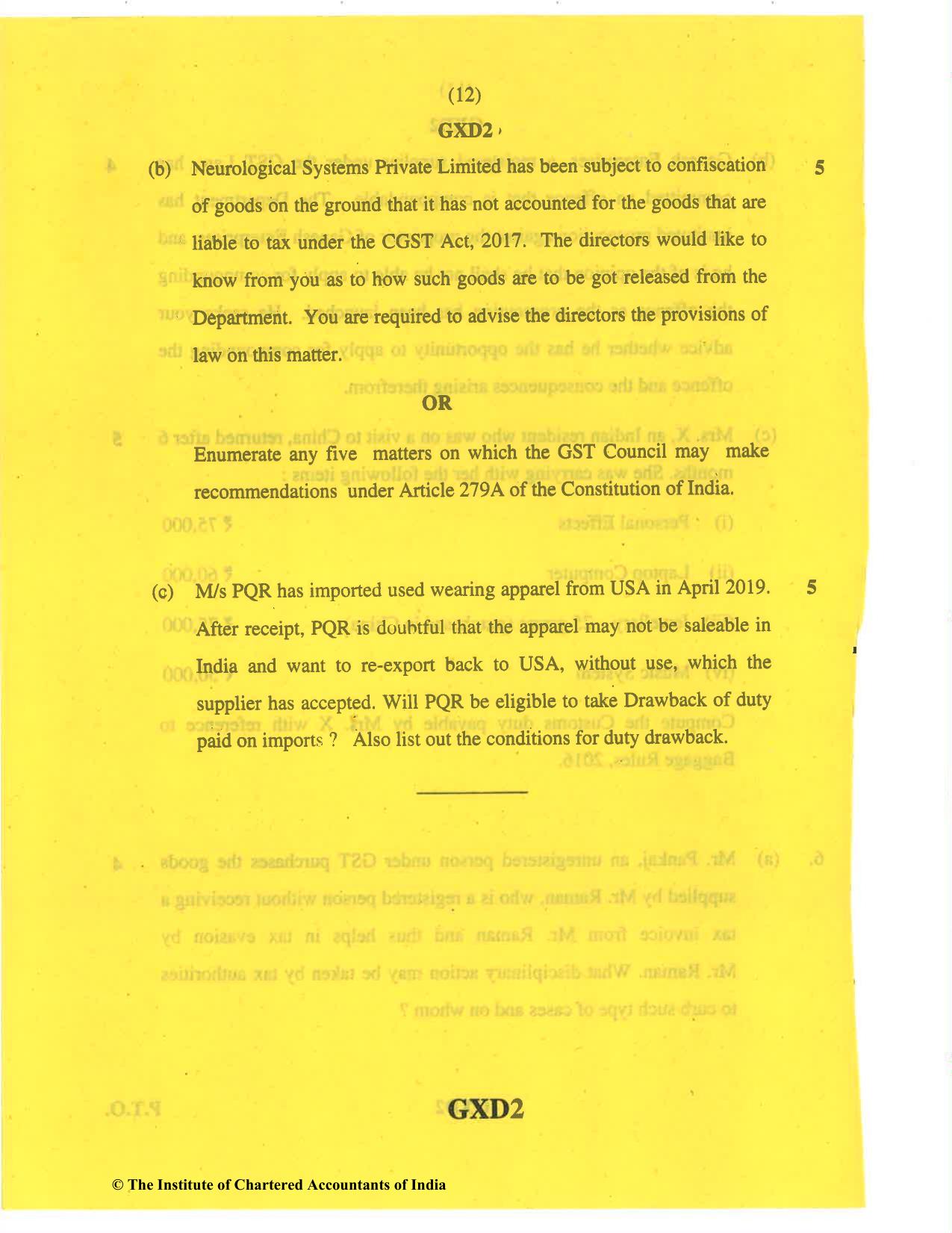 CA Final Nov 2019 Question Paper -Paper 8 – Indirect Tax Laws - Page 12