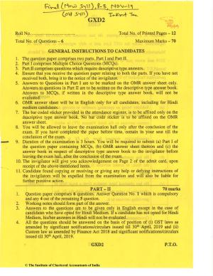 CA Final Nov 2019 Question Paper -Paper 8 – Indirect Tax Laws