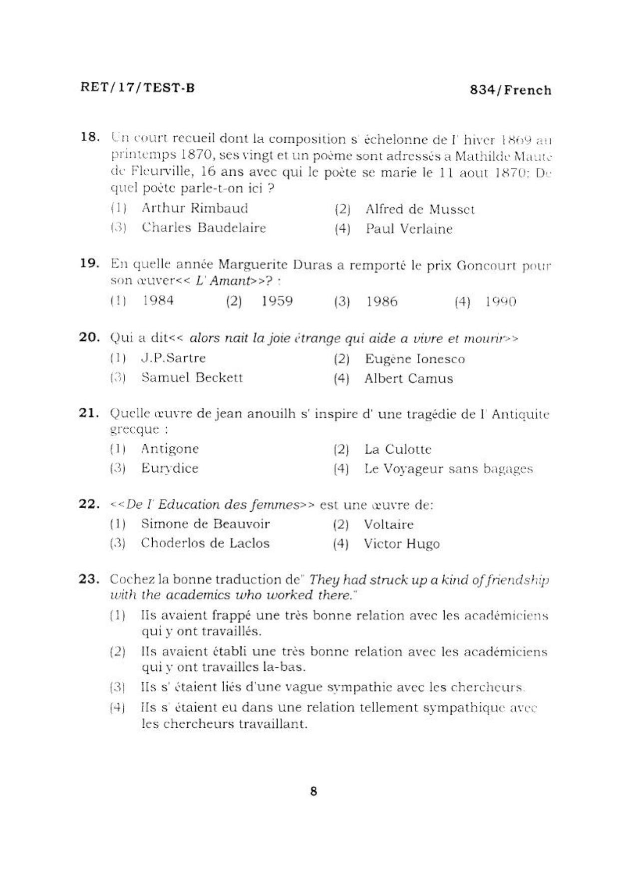  BHU RET FRENCH 2017 Question Paper - Page 9