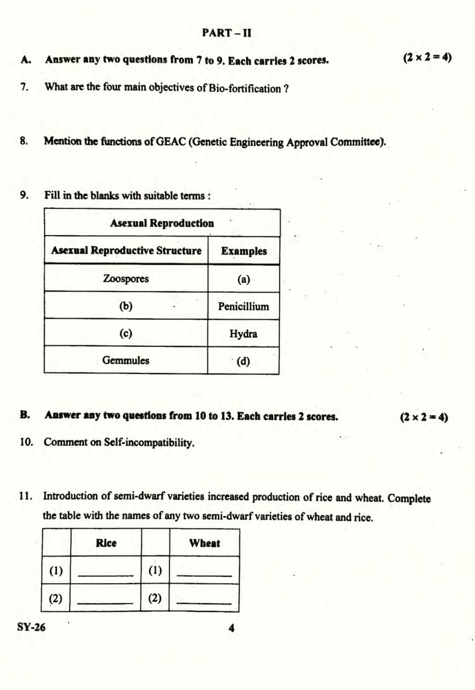 Kerala Plus Two 2022 Botany Question Pape - Page 4