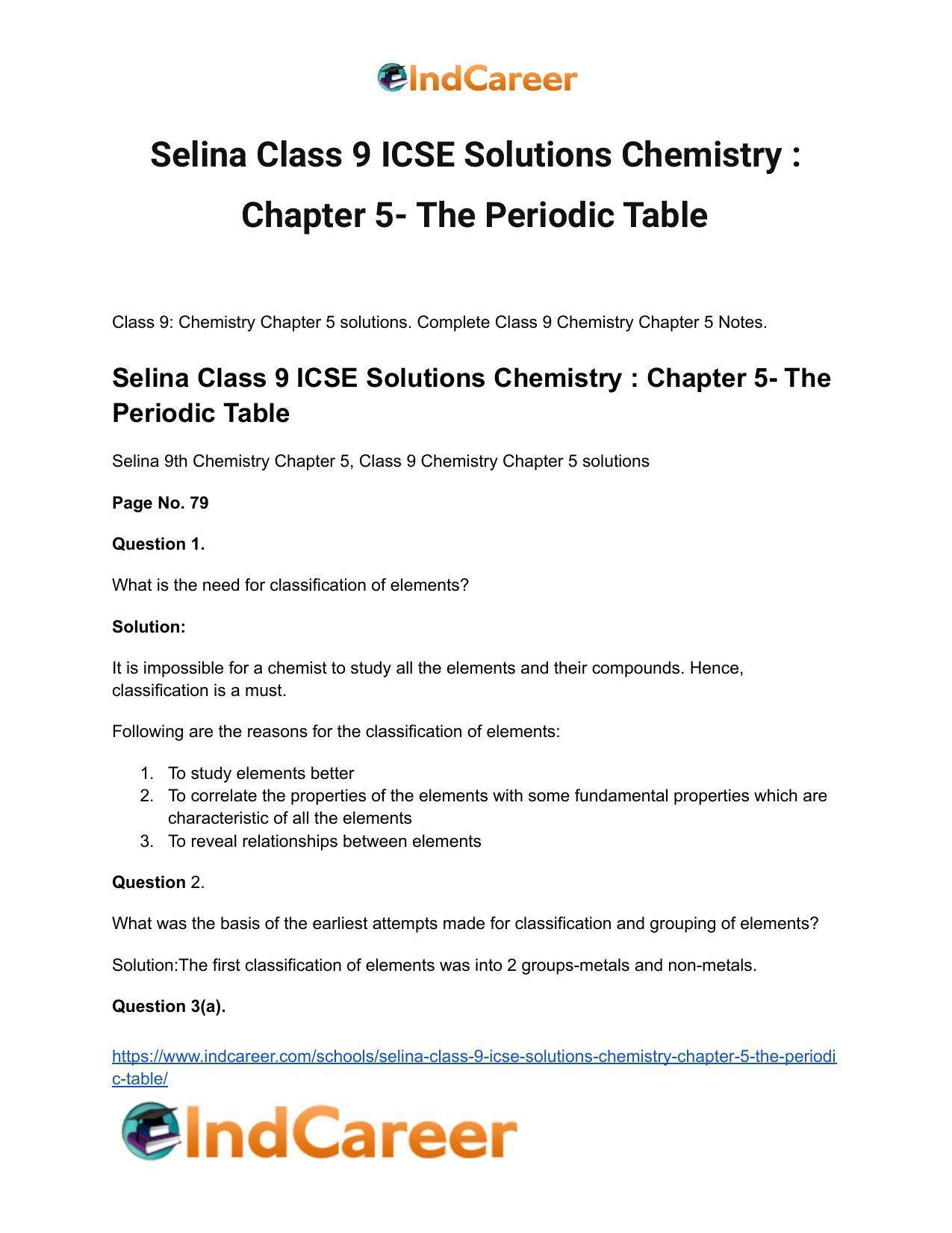 Selina Class 9 ICSE Solutions Chemistry : Chapter 5- The Periodic Table - Page 2