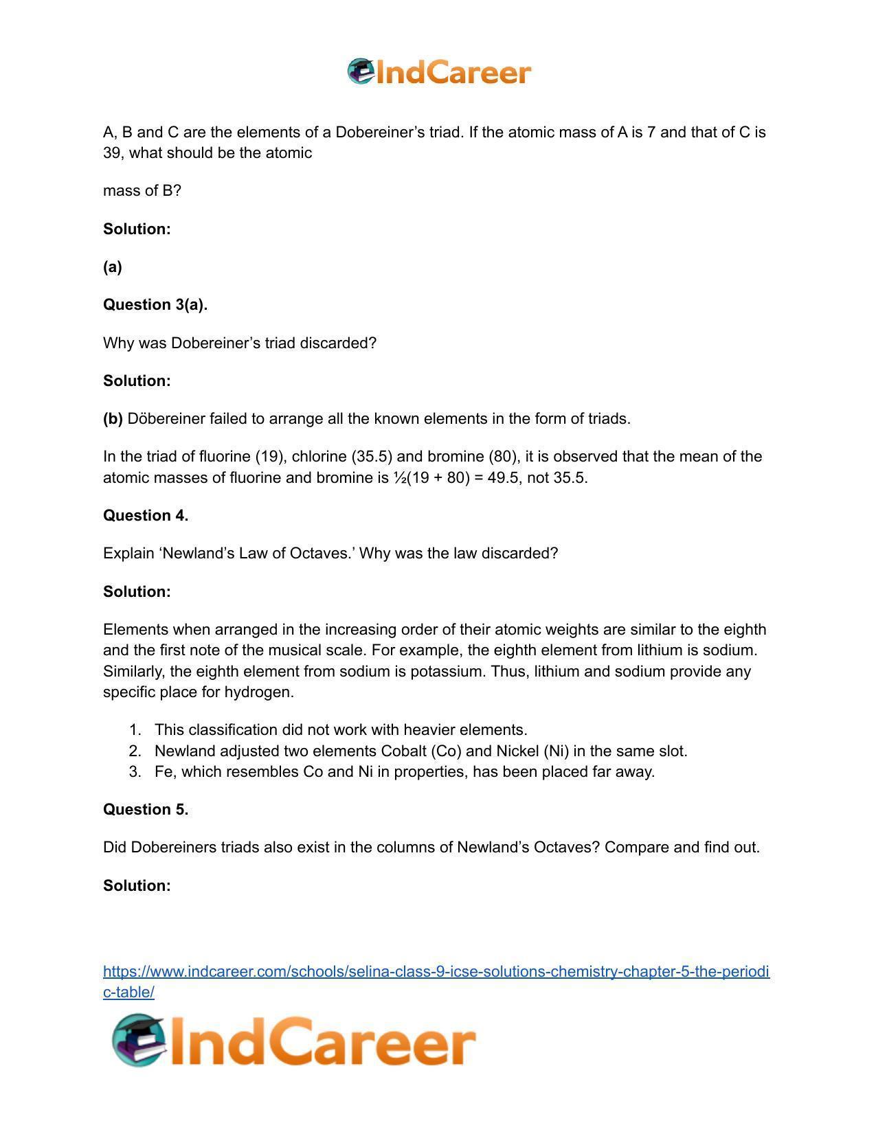 Selina Class 9 ICSE Solutions Chemistry : Chapter 5- The Periodic Table - Page 3