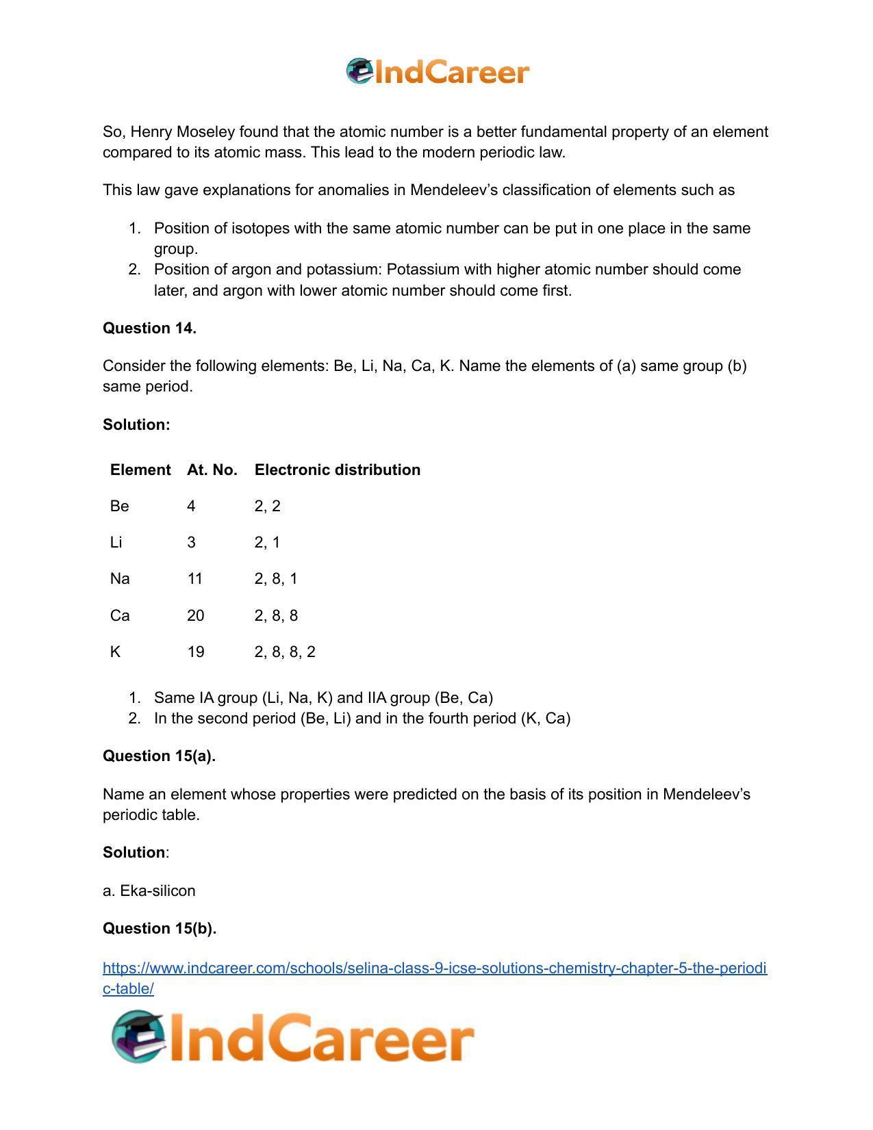 Selina Class 9 ICSE Solutions Chemistry : Chapter 5- The Periodic Table - Page 7