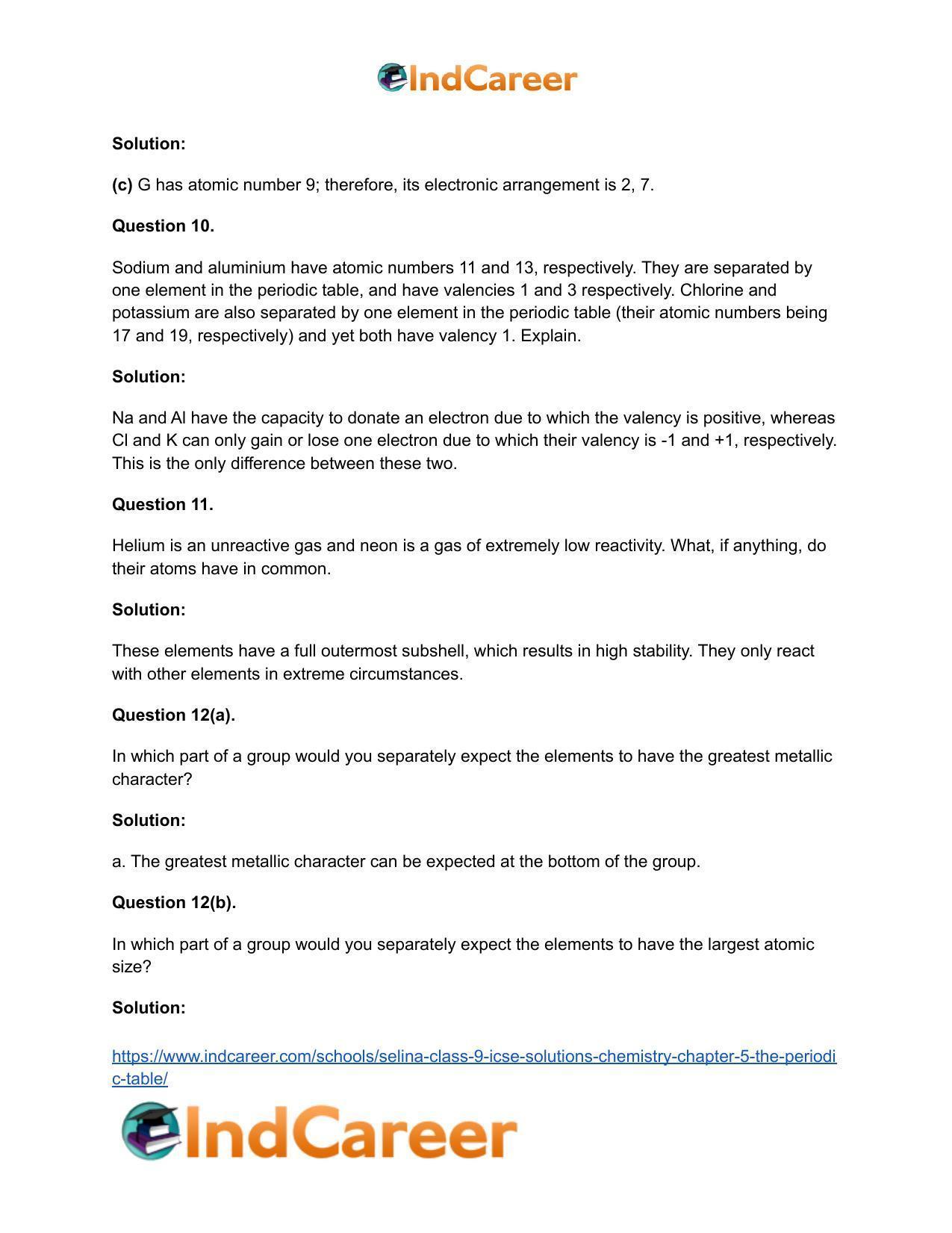 Selina Class 9 ICSE Solutions Chemistry : Chapter 5- The Periodic Table - Page 13