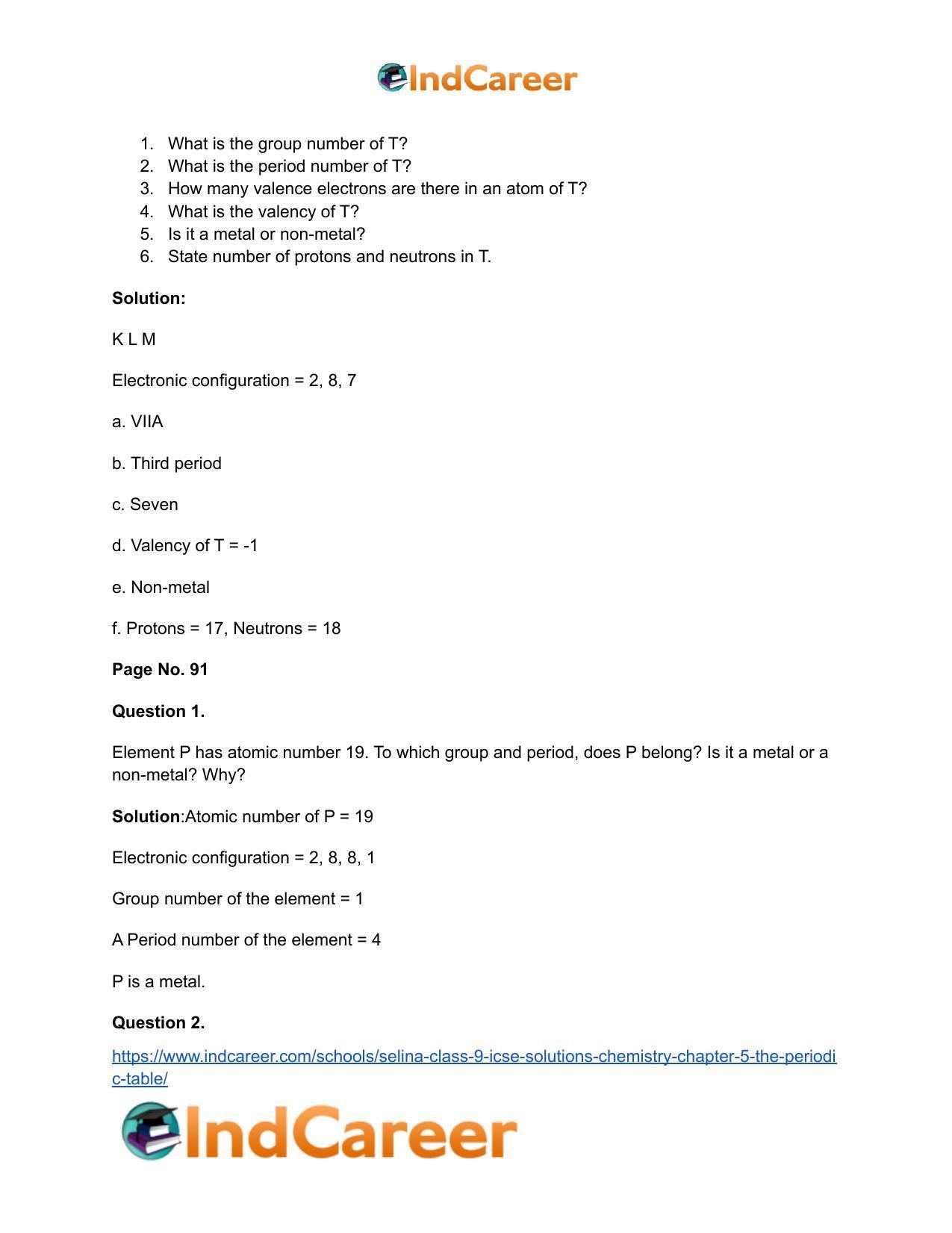 Selina Class 9 ICSE Solutions Chemistry : Chapter 5- The Periodic Table - Page 16