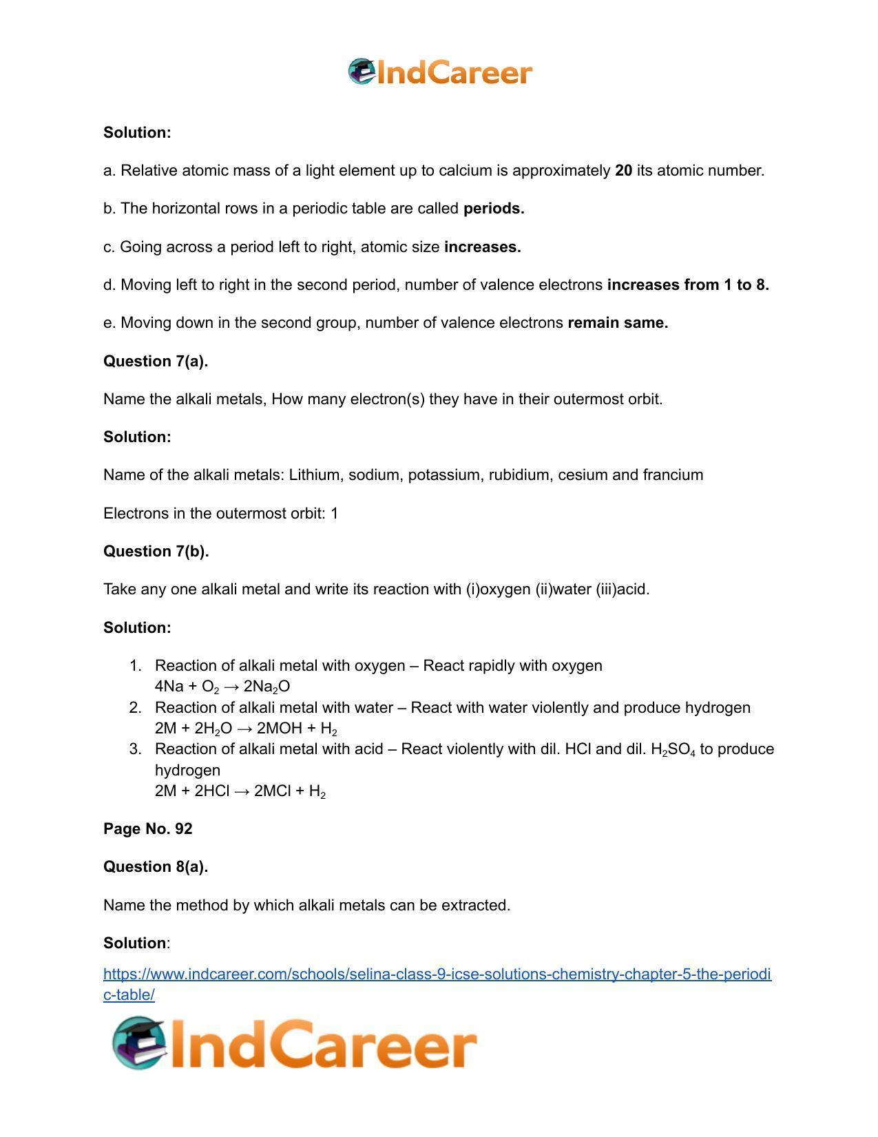 Selina Class 9 ICSE Solutions Chemistry : Chapter 5- The Periodic Table - Page 20