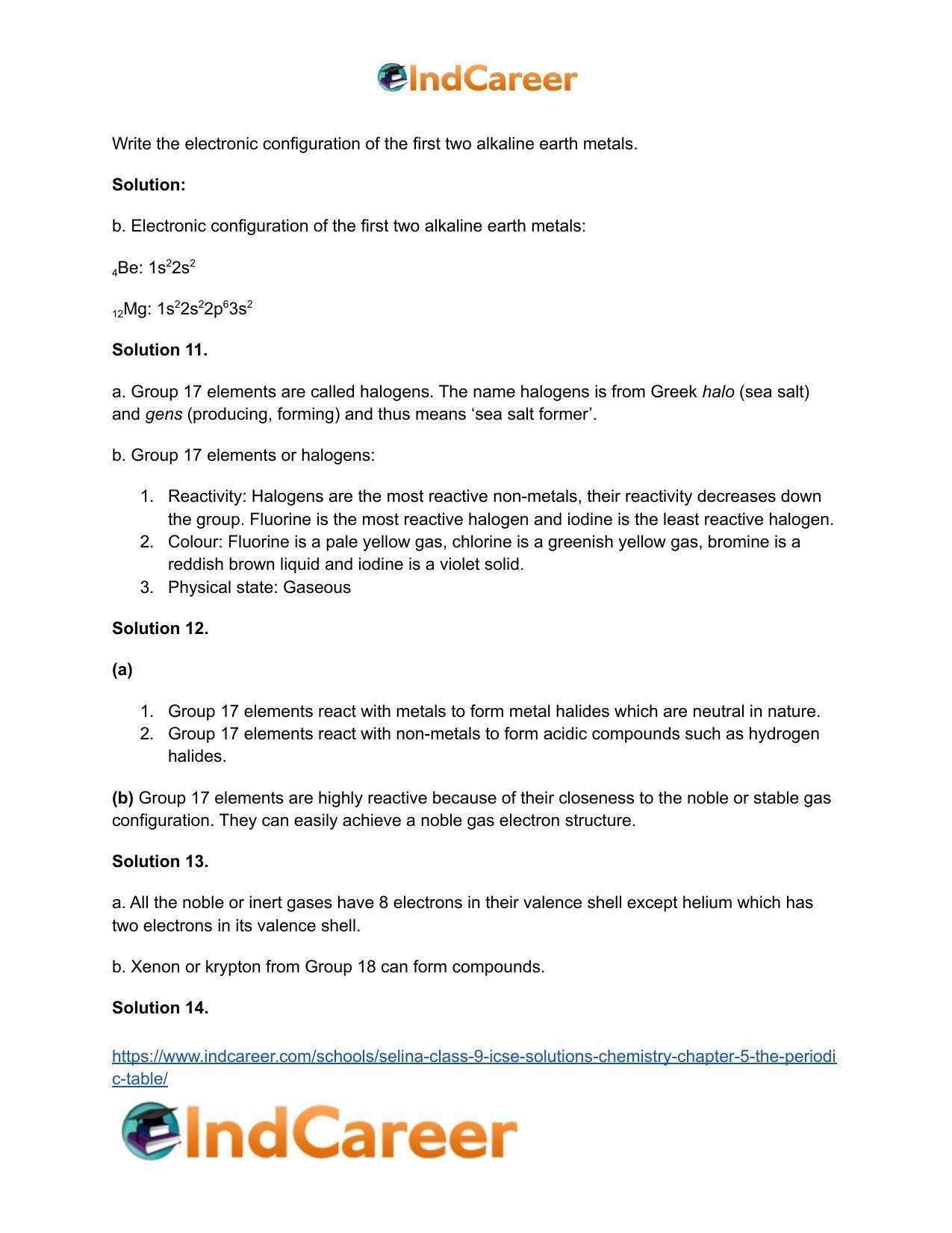 Selina Class 9 ICSE Solutions Chemistry : Chapter 5- The Periodic Table - Page 22