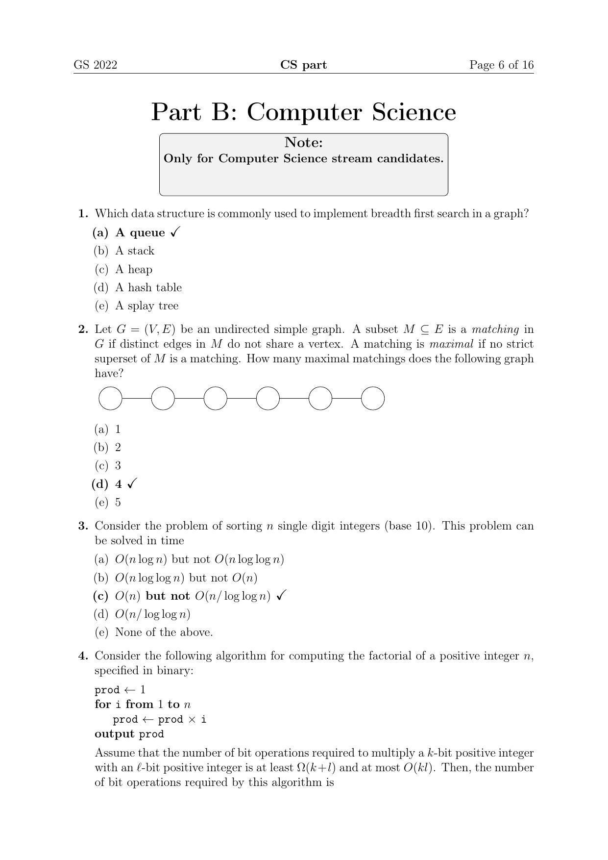 TIFR GS 2022 Computer & Systems Sciences Question Paper - Page 6