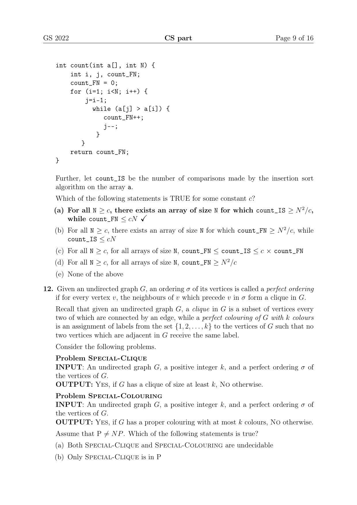 TIFR GS 2022 Computer & Systems Sciences Question Paper - Page 9