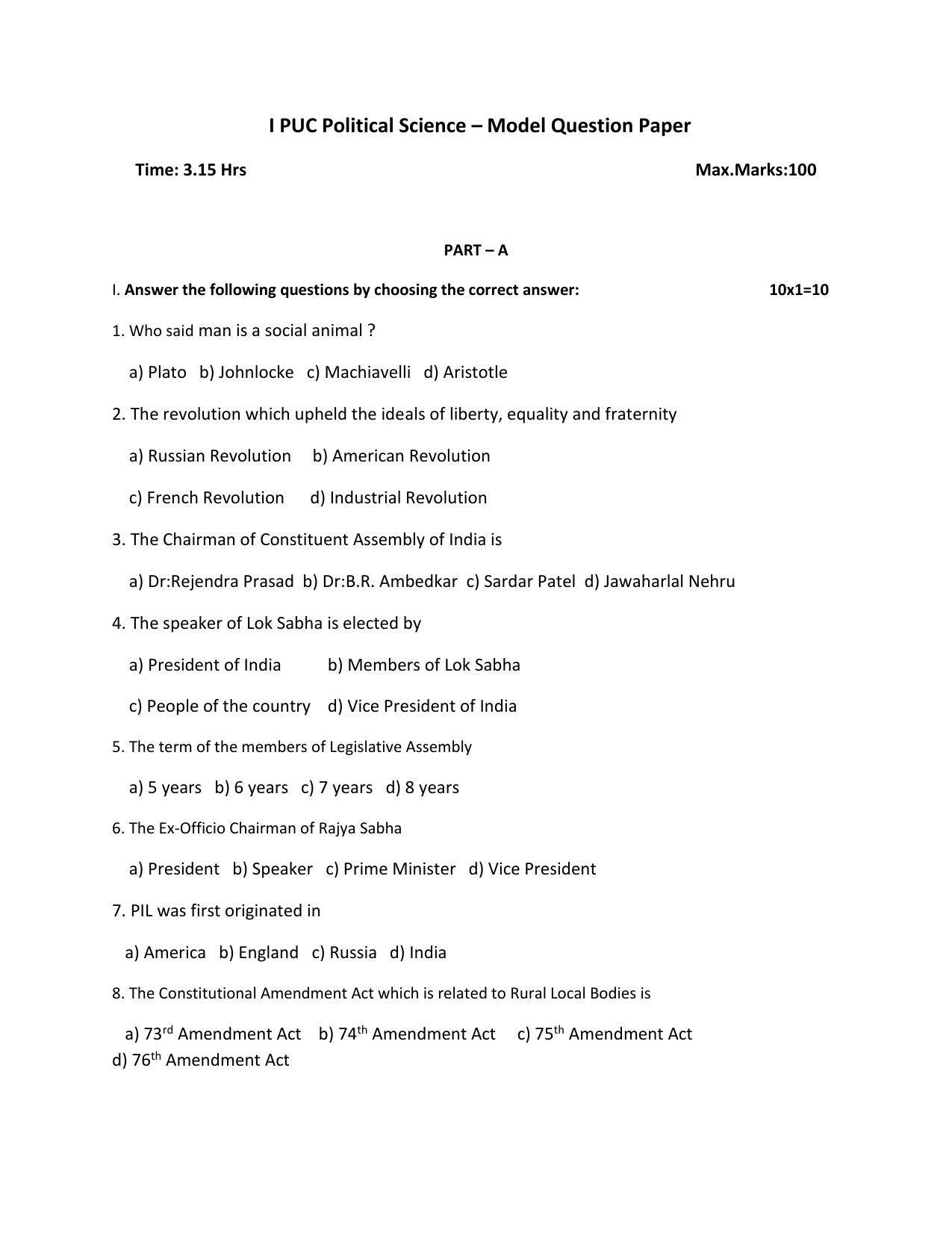 Karnataka 1st PUC POLITICAL SCIENCE Model Question Paper - Page 6