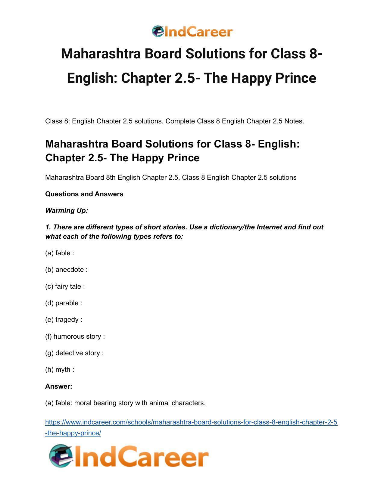 Maharashtra Board Solutions for Class 8- English: Chapter 2.5- The Happy Prince - Page 2