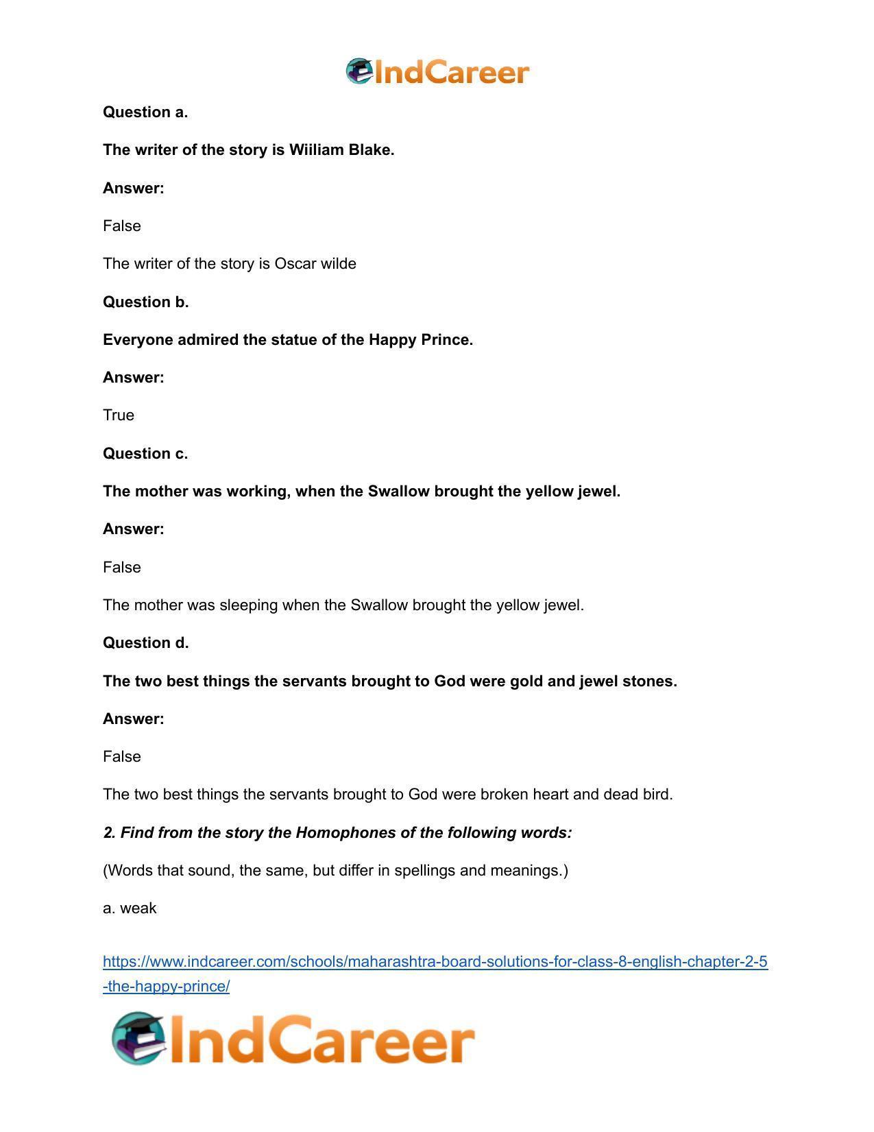 Maharashtra Board Solutions for Class 8- English: Chapter 2.5- The Happy Prince - Page 4