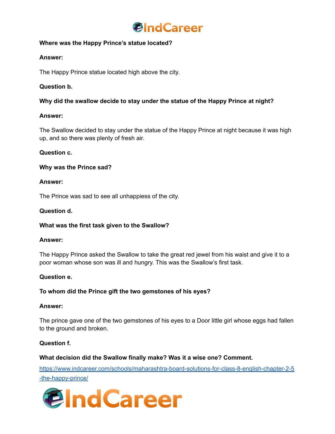 Maharashtra Board Solutions for Class 8- English: Chapter 2.5- The Happy Prince - Page 6